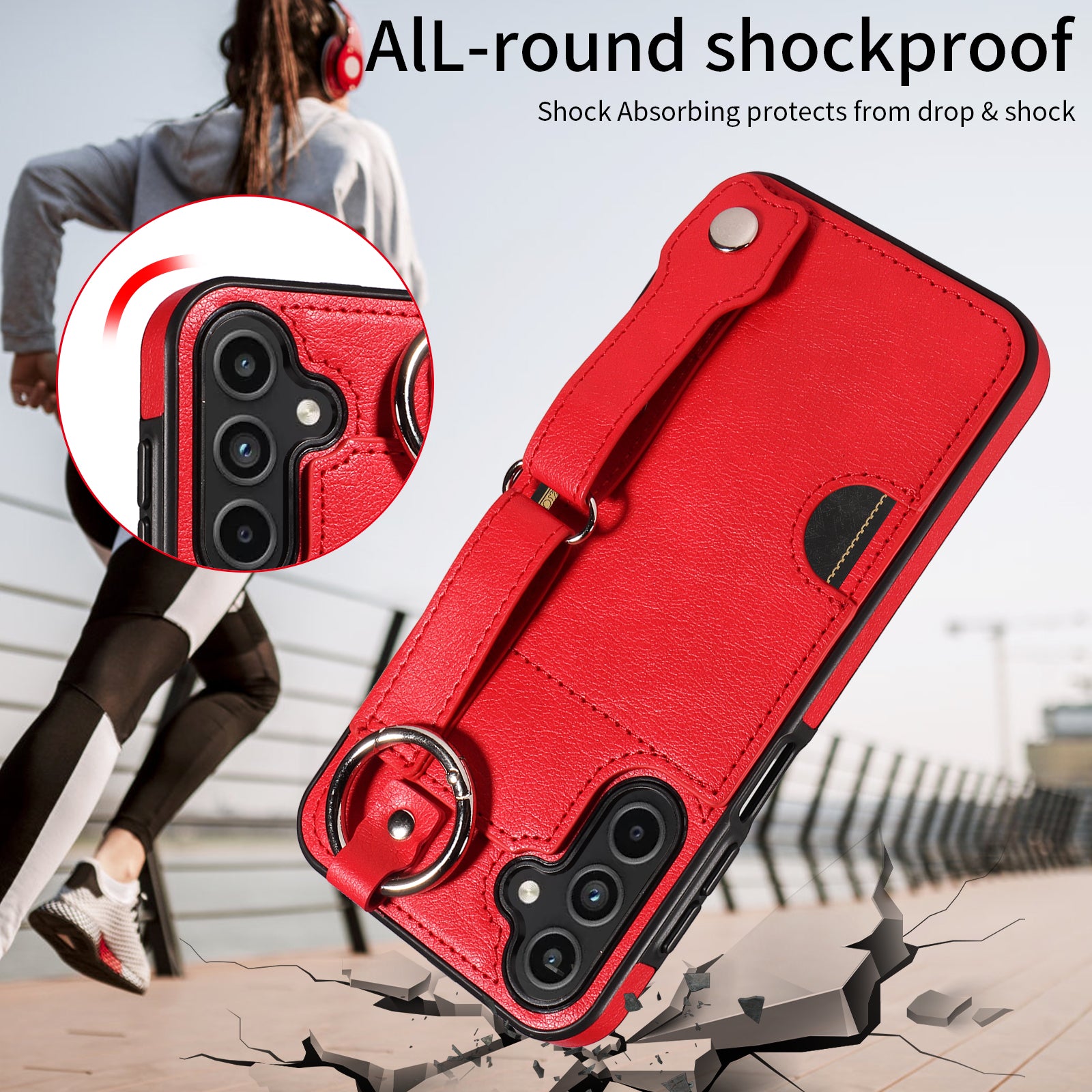 008 For Samsung Galaxy A15 4G Case Kickstand Leather Coated TPU Phone Cover with Card Slot - Red