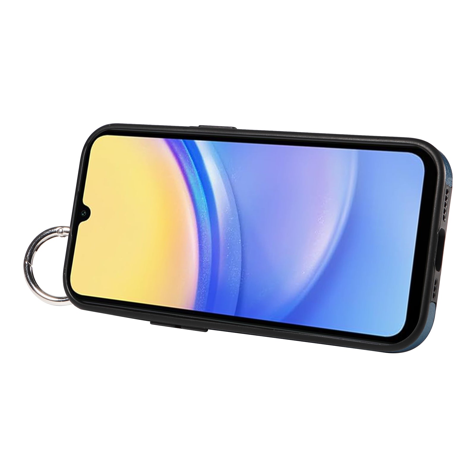008 For Samsung Galaxy A15 4G Case Kickstand Leather Coated TPU Phone Cover with Card Slot - Blue
