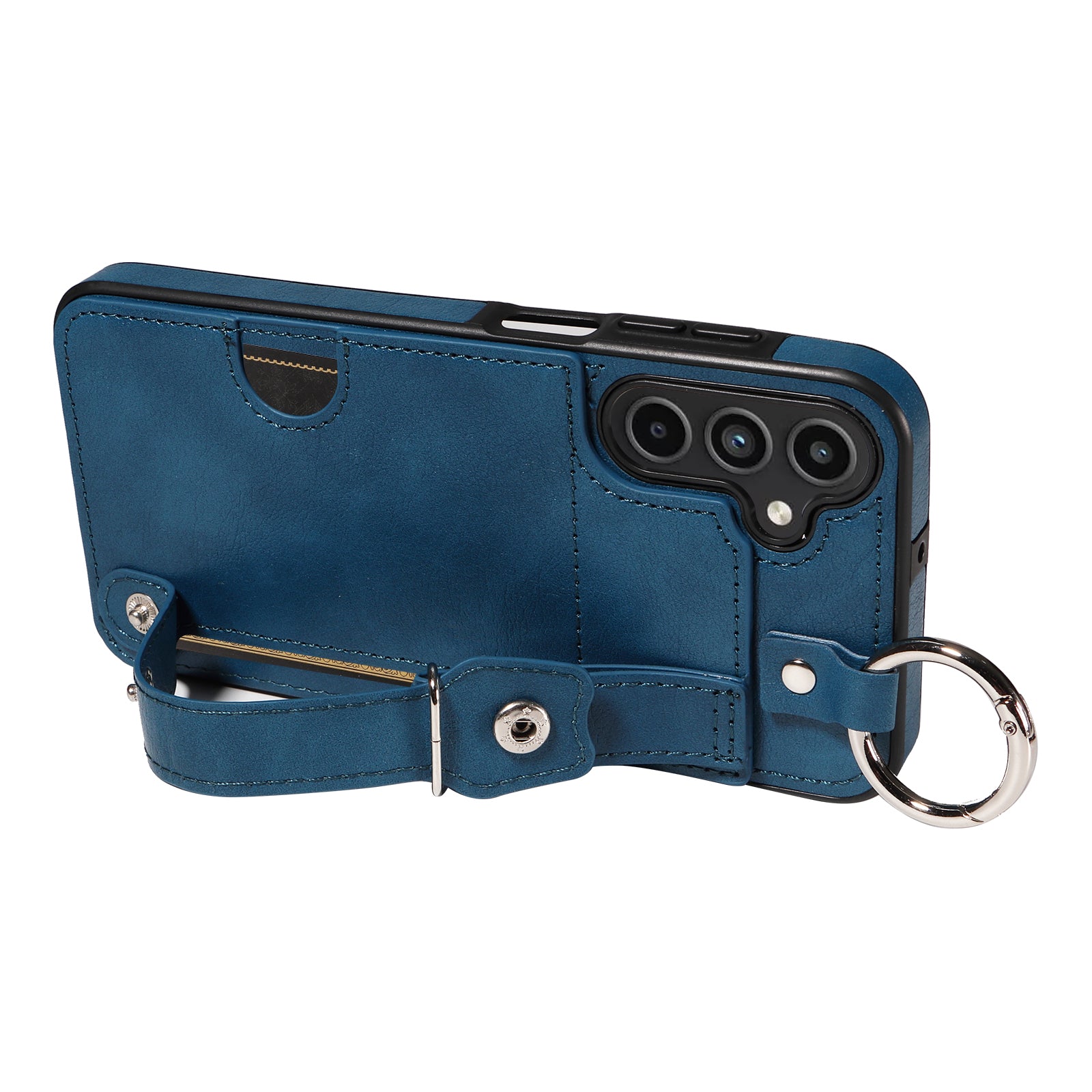 008 For Samsung Galaxy A15 4G Case Kickstand Leather Coated TPU Phone Cover with Card Slot - Blue