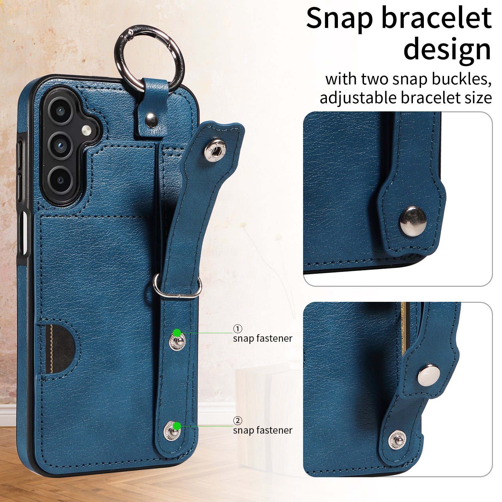 008 For Samsung Galaxy A15 4G Case Kickstand Leather Coated TPU Phone Cover with Card Slot - Blue