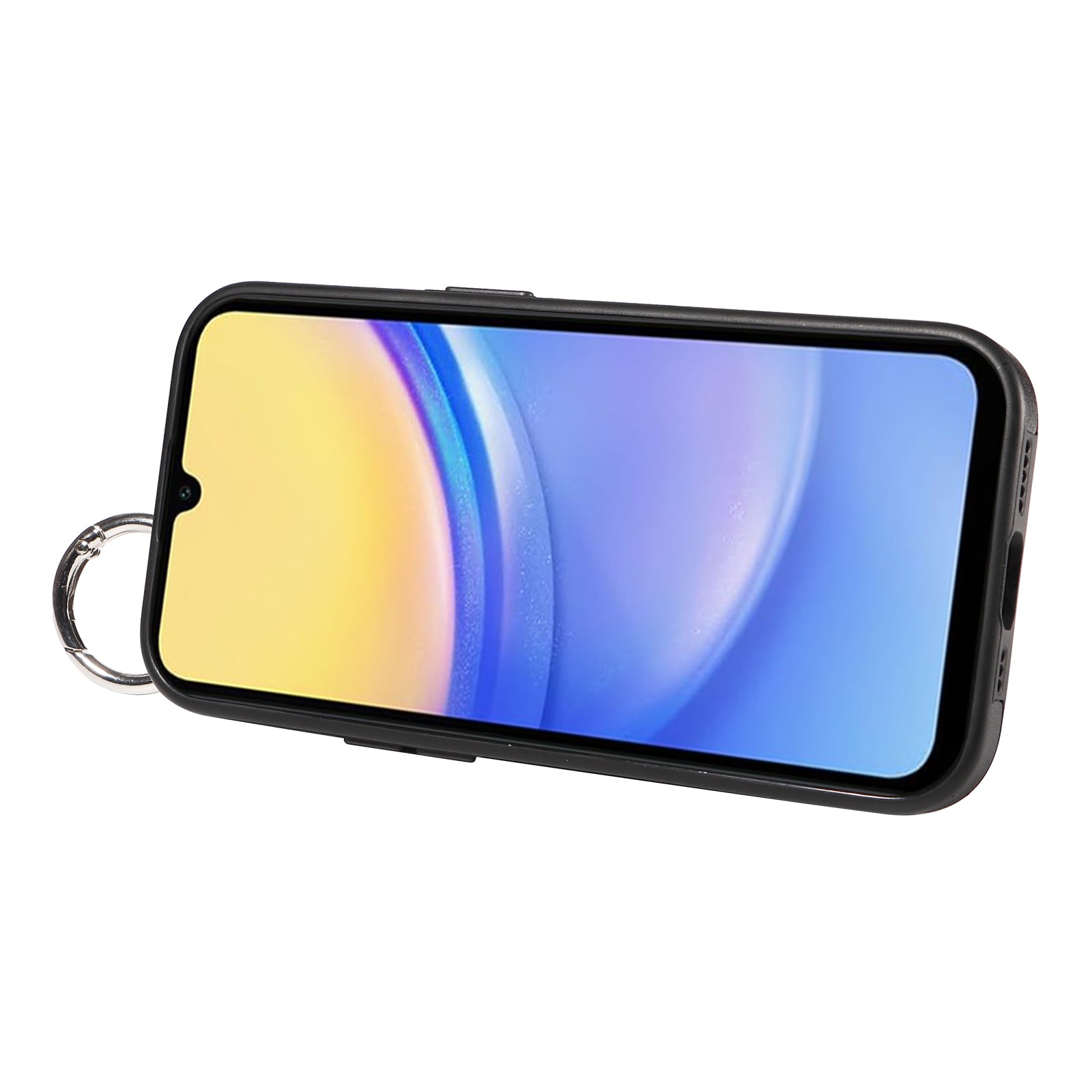 008 For Samsung Galaxy A15 4G Case Kickstand Leather Coated TPU Phone Cover with Card Slot - Black