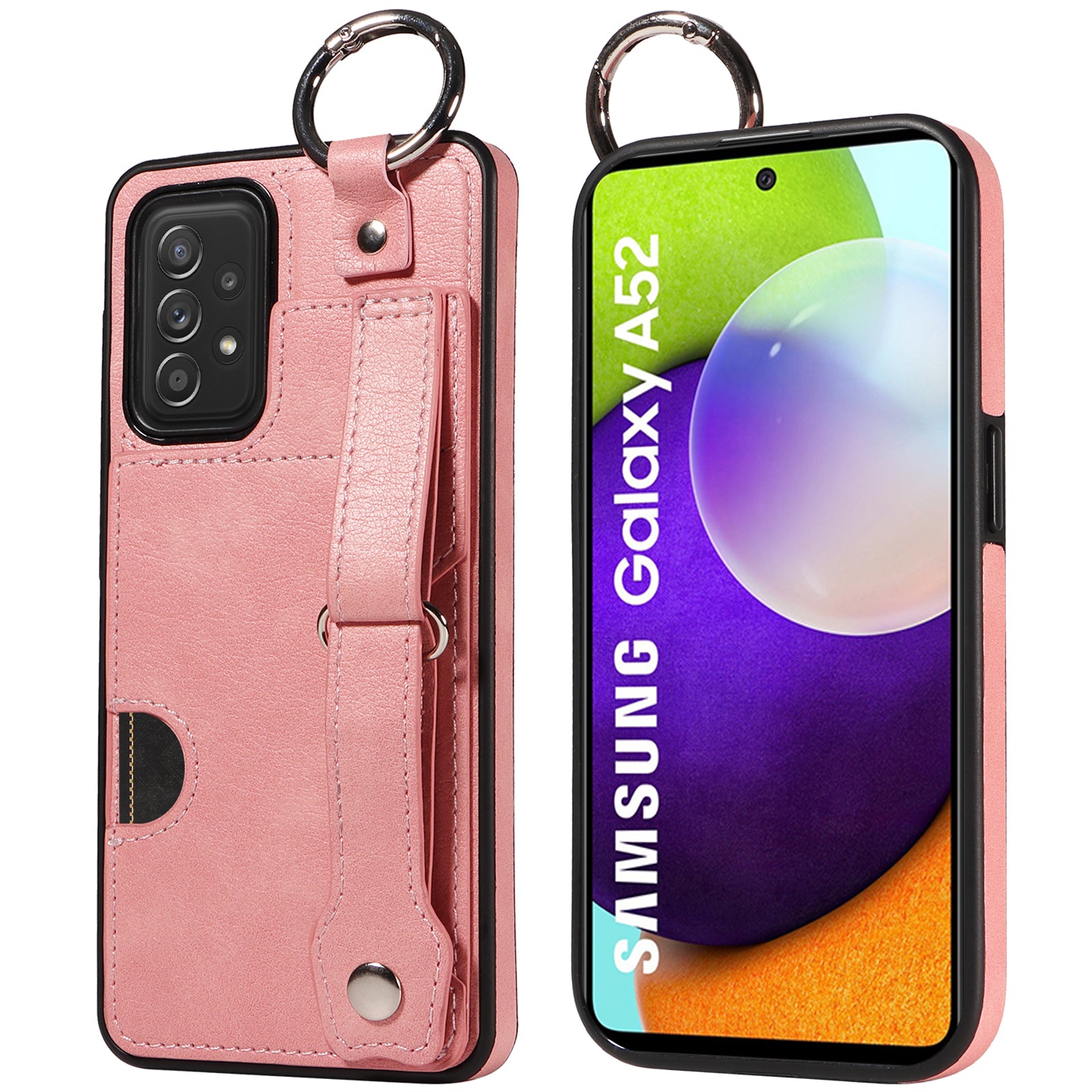 008 For Samsung Galaxy A52 4G / 5G / A52s 5G Case Calf Texture PU+TPU Phone Cover with Kickstand - Pink
