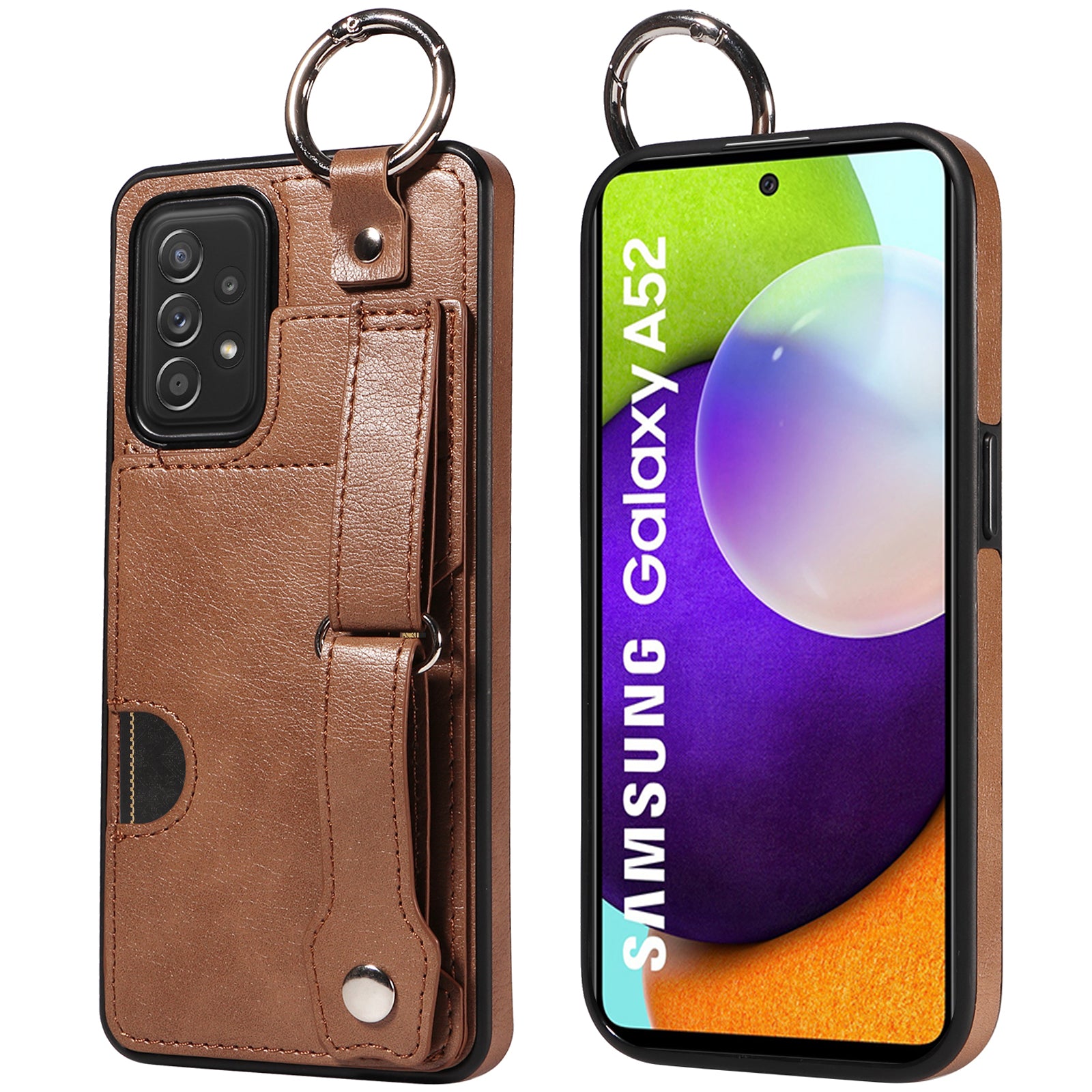 008 For Samsung Galaxy A52 4G / 5G / A52s 5G Case Calf Texture PU+TPU Phone Cover with Kickstand - Brown