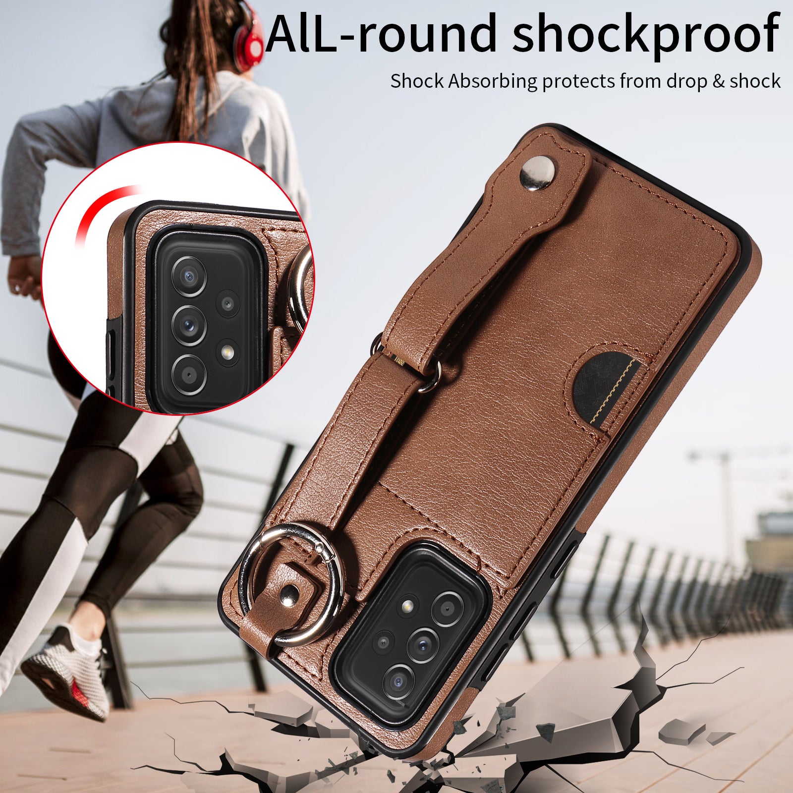 008 For Samsung Galaxy A52 4G / 5G / A52s 5G Case Calf Texture PU+TPU Phone Cover with Kickstand - Brown