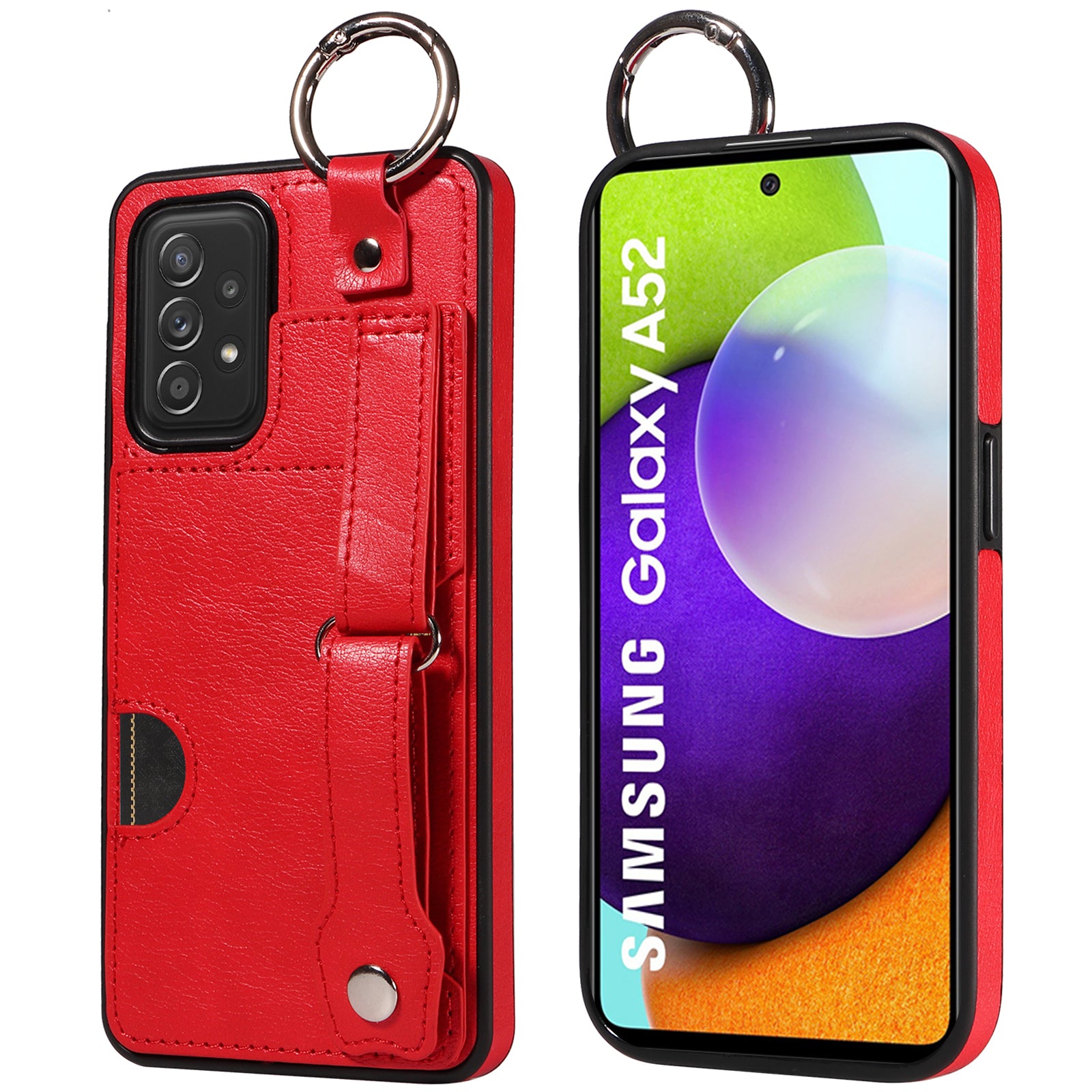 008 For Samsung Galaxy A52 4G / 5G / A52s 5G Case Calf Texture PU+TPU Phone Cover with Kickstand - Red