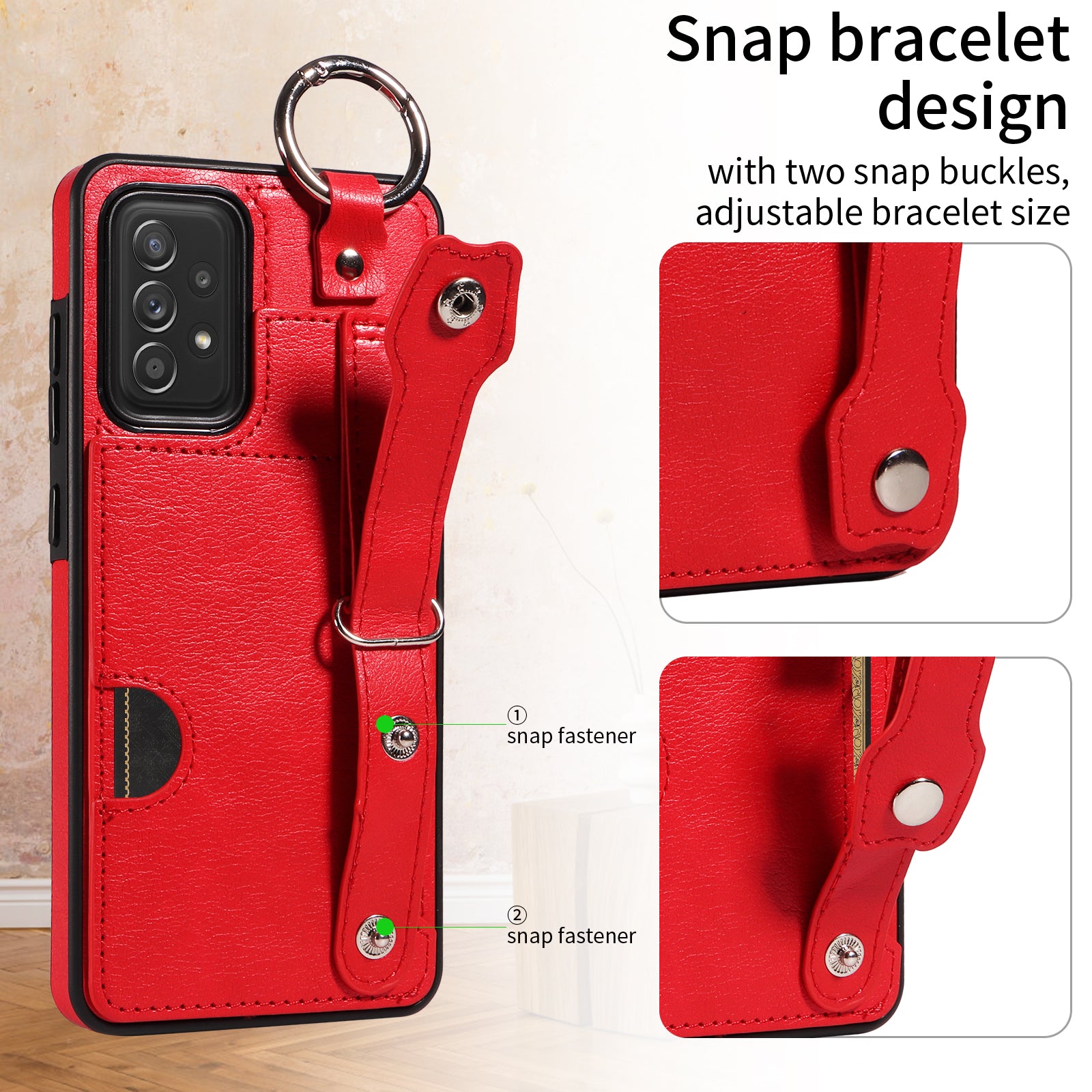 008 For Samsung Galaxy A52 4G / 5G / A52s 5G Case Calf Texture PU+TPU Phone Cover with Kickstand - Red