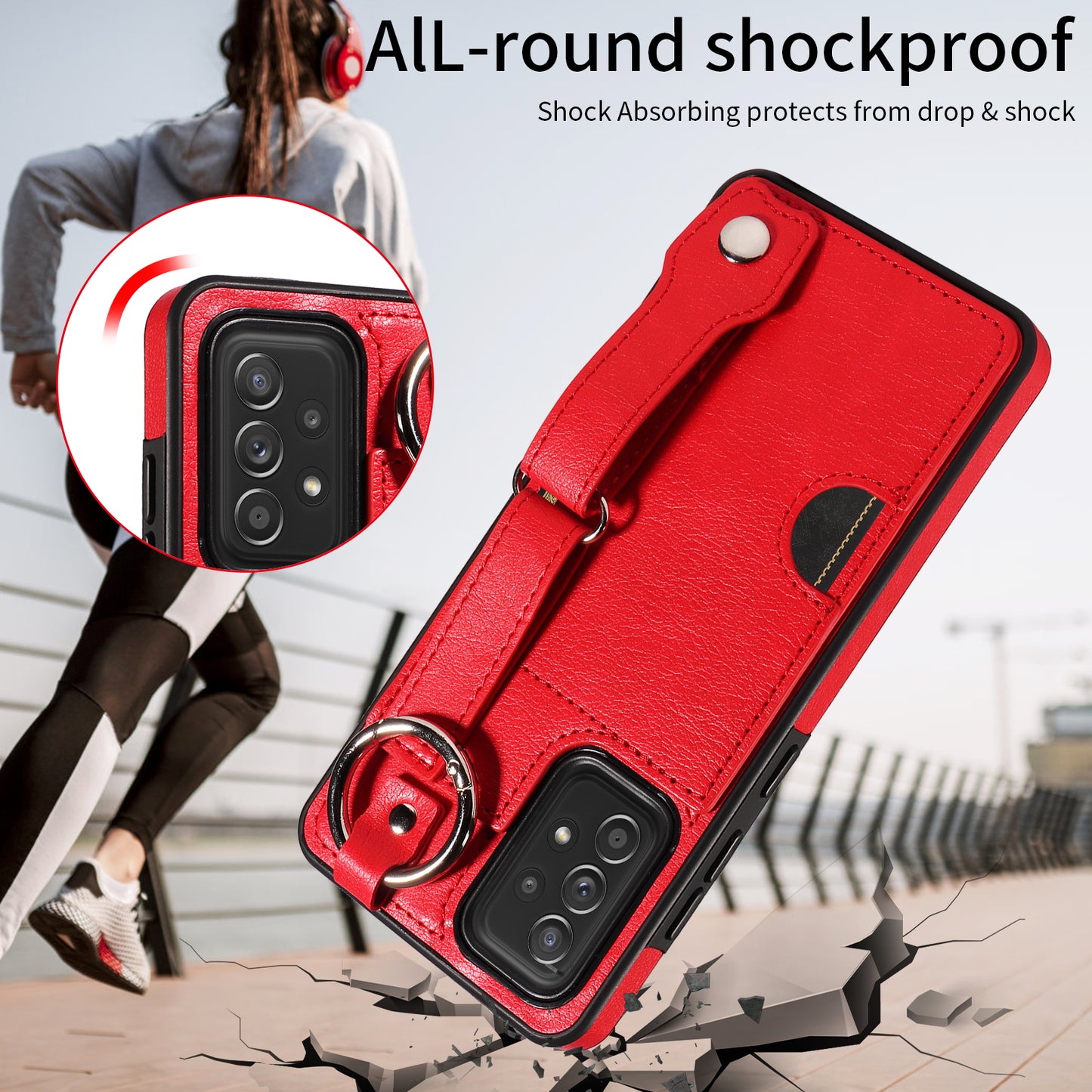008 For Samsung Galaxy A52 4G / 5G / A52s 5G Case Calf Texture PU+TPU Phone Cover with Kickstand - Red
