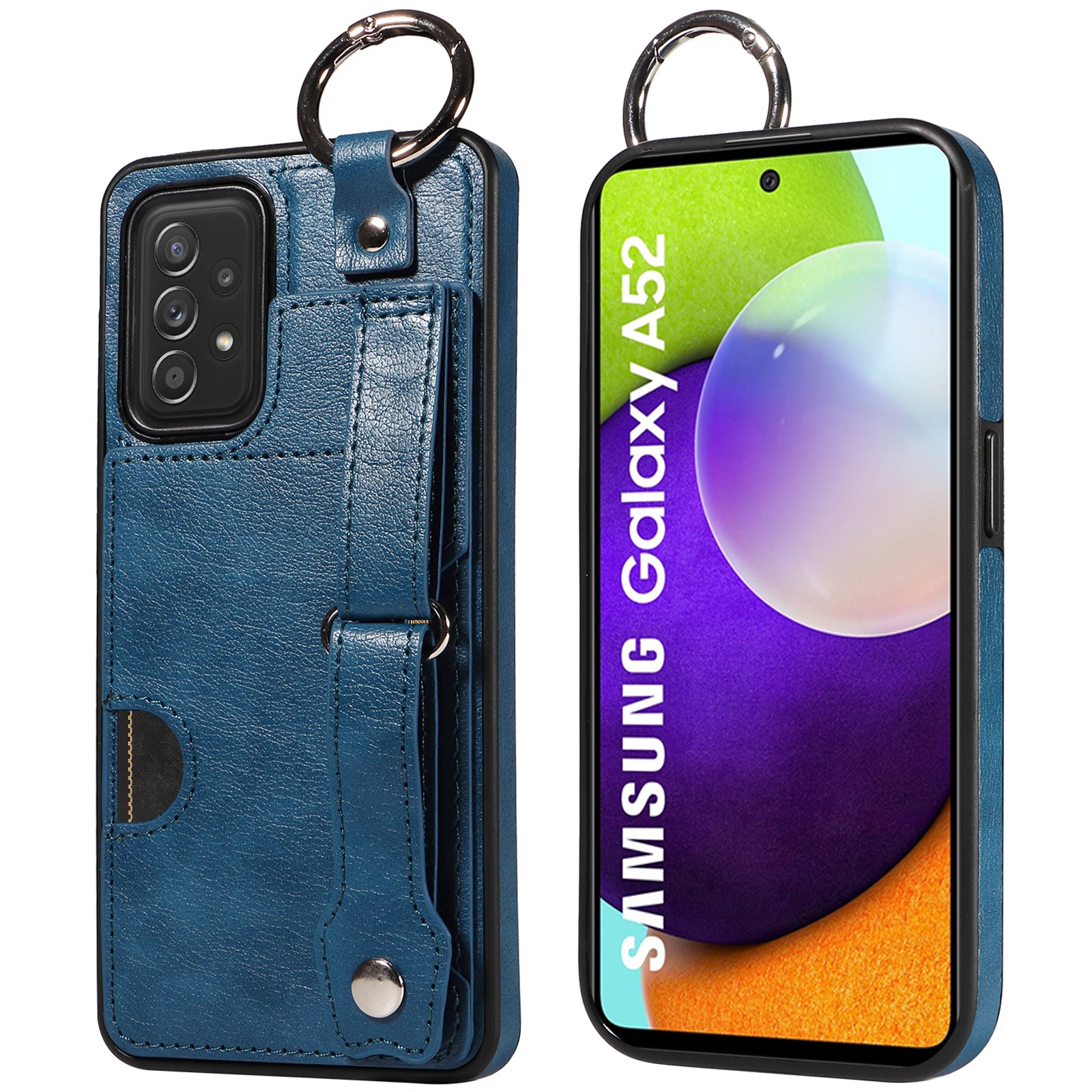 008 For Samsung Galaxy A52 4G / 5G / A52s 5G Case Calf Texture PU+TPU Phone Cover with Kickstand - Blue