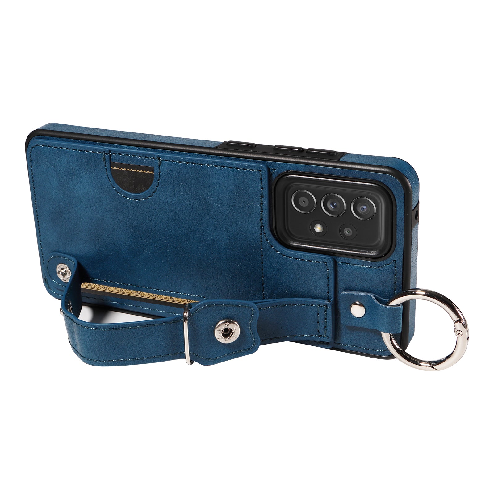 008 For Samsung Galaxy A52 4G / 5G / A52s 5G Case Calf Texture PU+TPU Phone Cover with Kickstand - Blue
