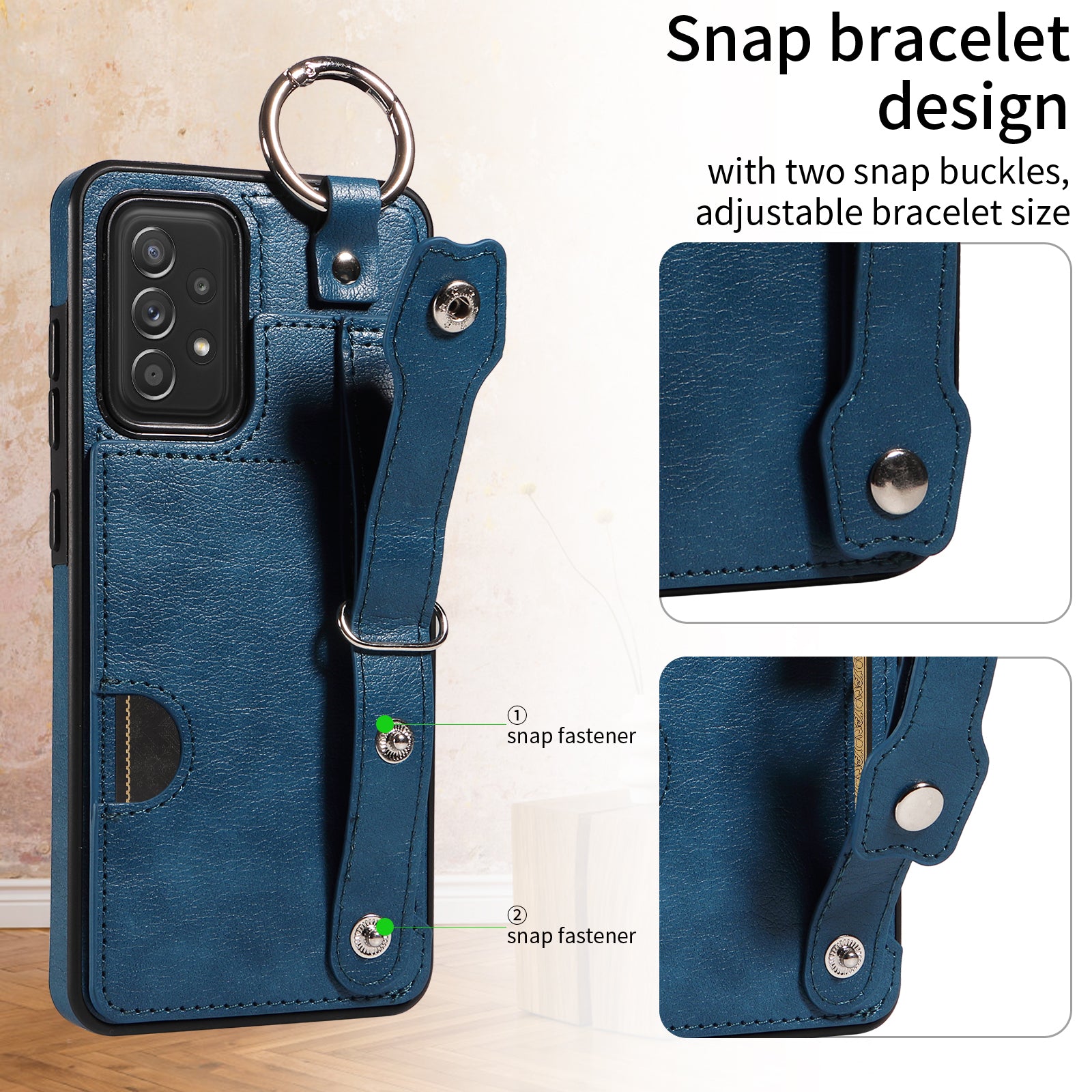 008 For Samsung Galaxy A52 4G / 5G / A52s 5G Case Calf Texture PU+TPU Phone Cover with Kickstand - Blue