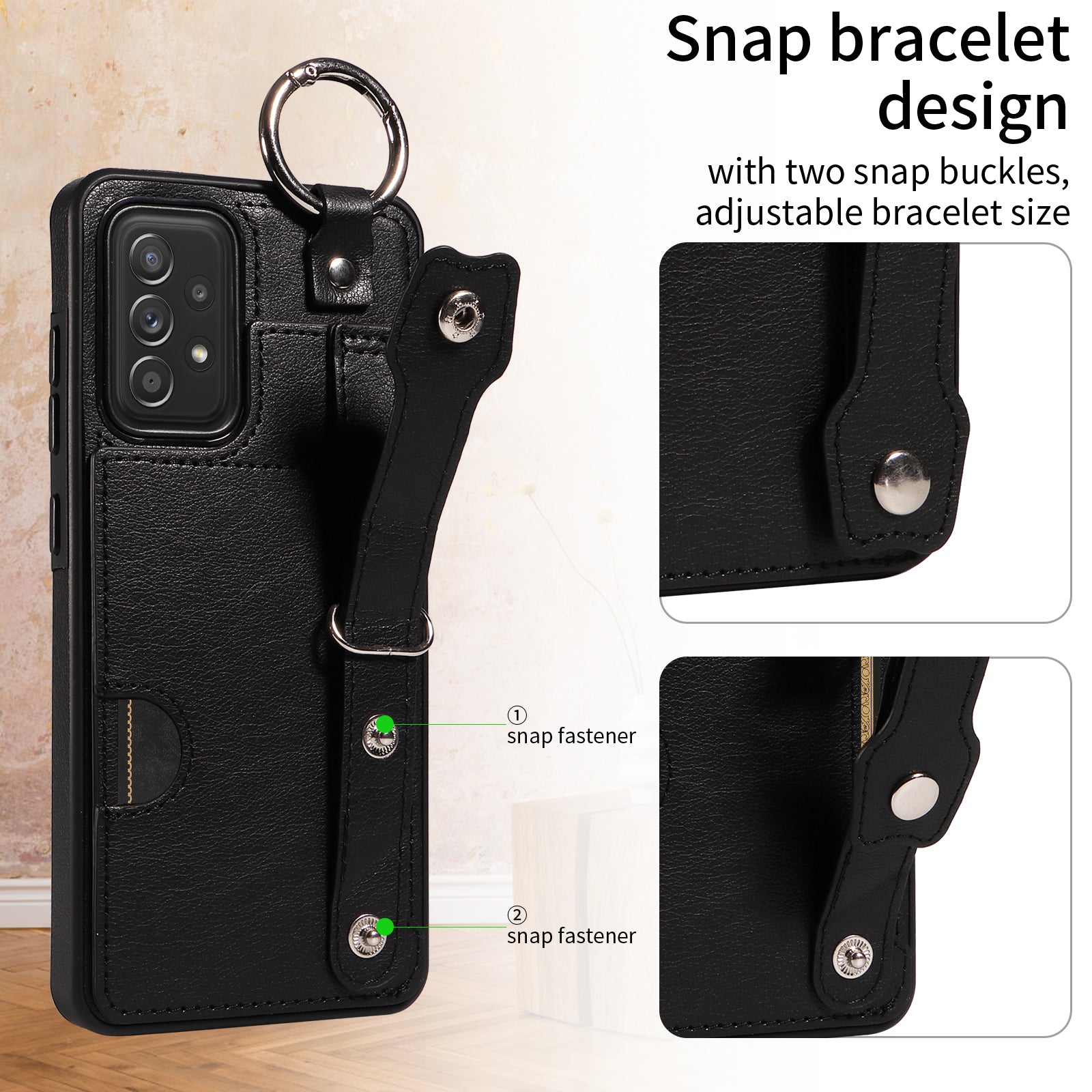 008 For Samsung Galaxy A52 4G / 5G / A52s 5G Case Calf Texture PU+TPU Phone Cover with Kickstand - Black