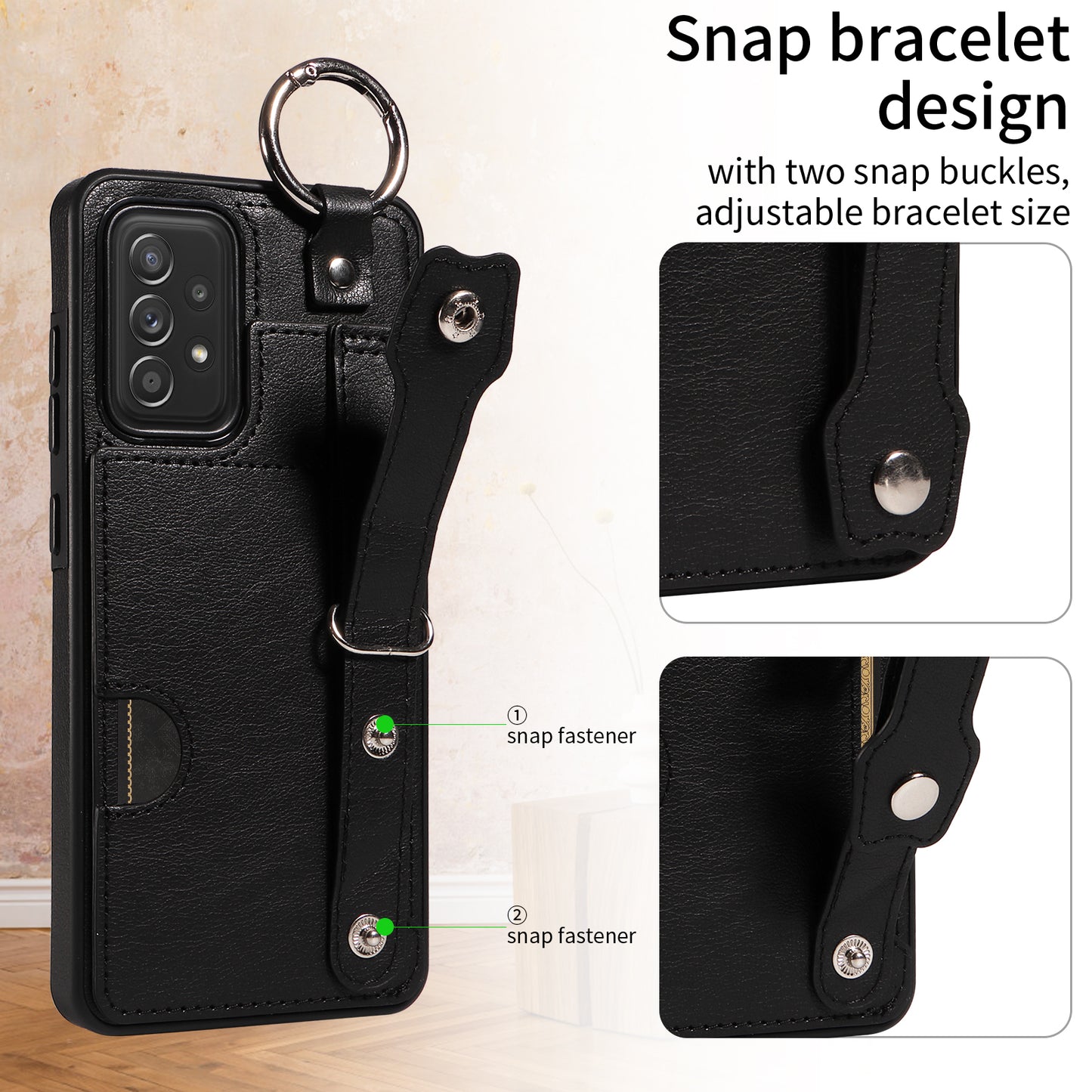008 For Samsung Galaxy A52 4G / 5G / A52s 5G Case Calf Texture PU+TPU Phone Cover with Kickstand - Black