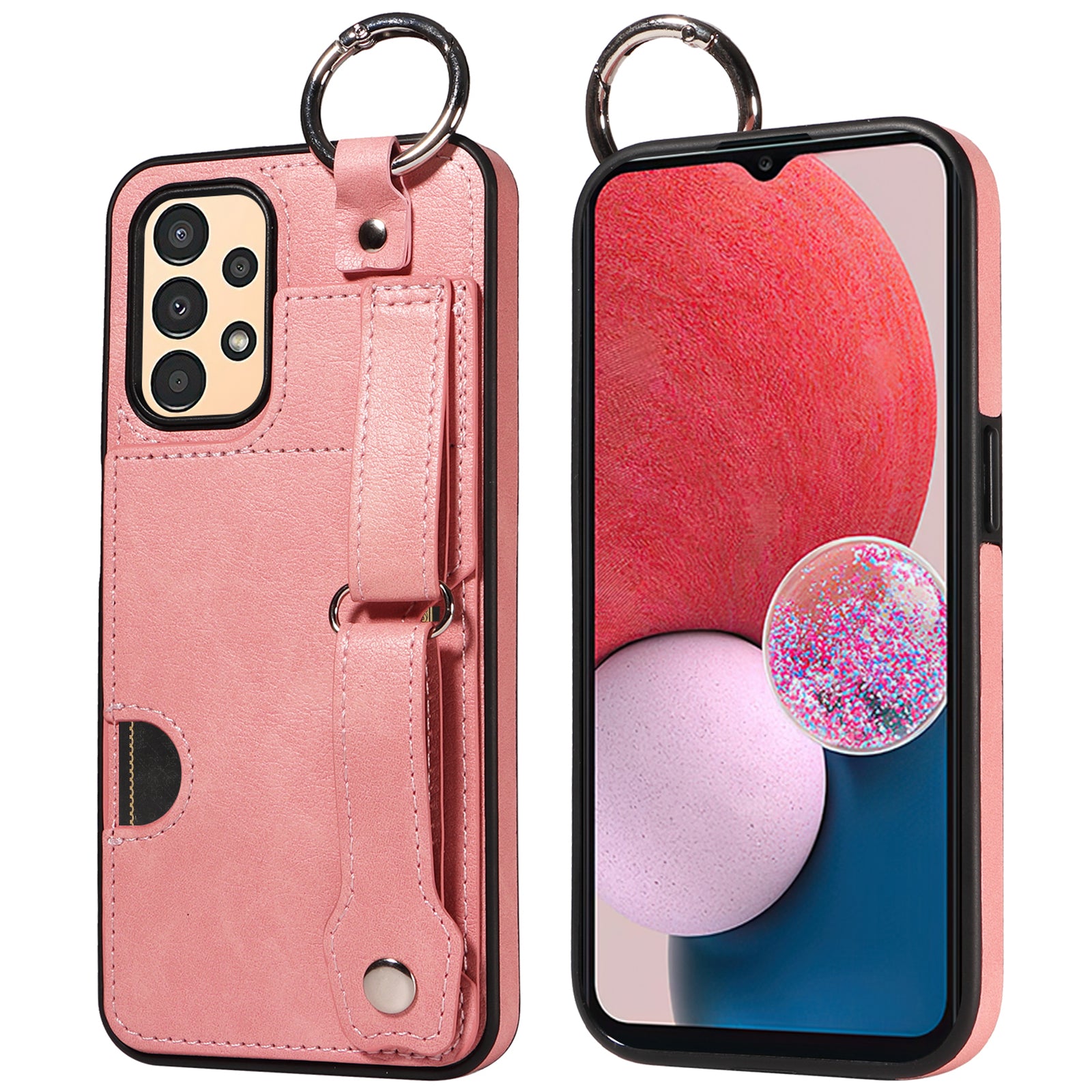 008 For Samsung Galaxy A13 5G / A13 4G /  A04s 4G (164.7 x 76.7 x 9.1 mm) / A04 4G (164.4 x 76) Case Bump Proof Leather+TPU Cover - Pink