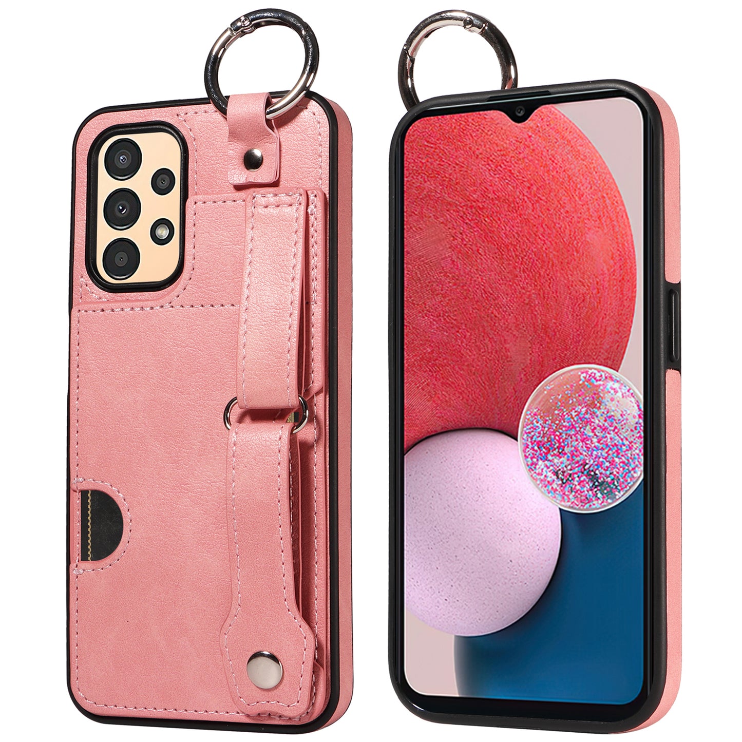 008 For Samsung Galaxy A13 5G / A13 4G /  A04s 4G (164.7 x 76.7 x 9.1 mm) / A04 4G (164.4 x 76) Case Bump Proof Leather+TPU Cover - Pink