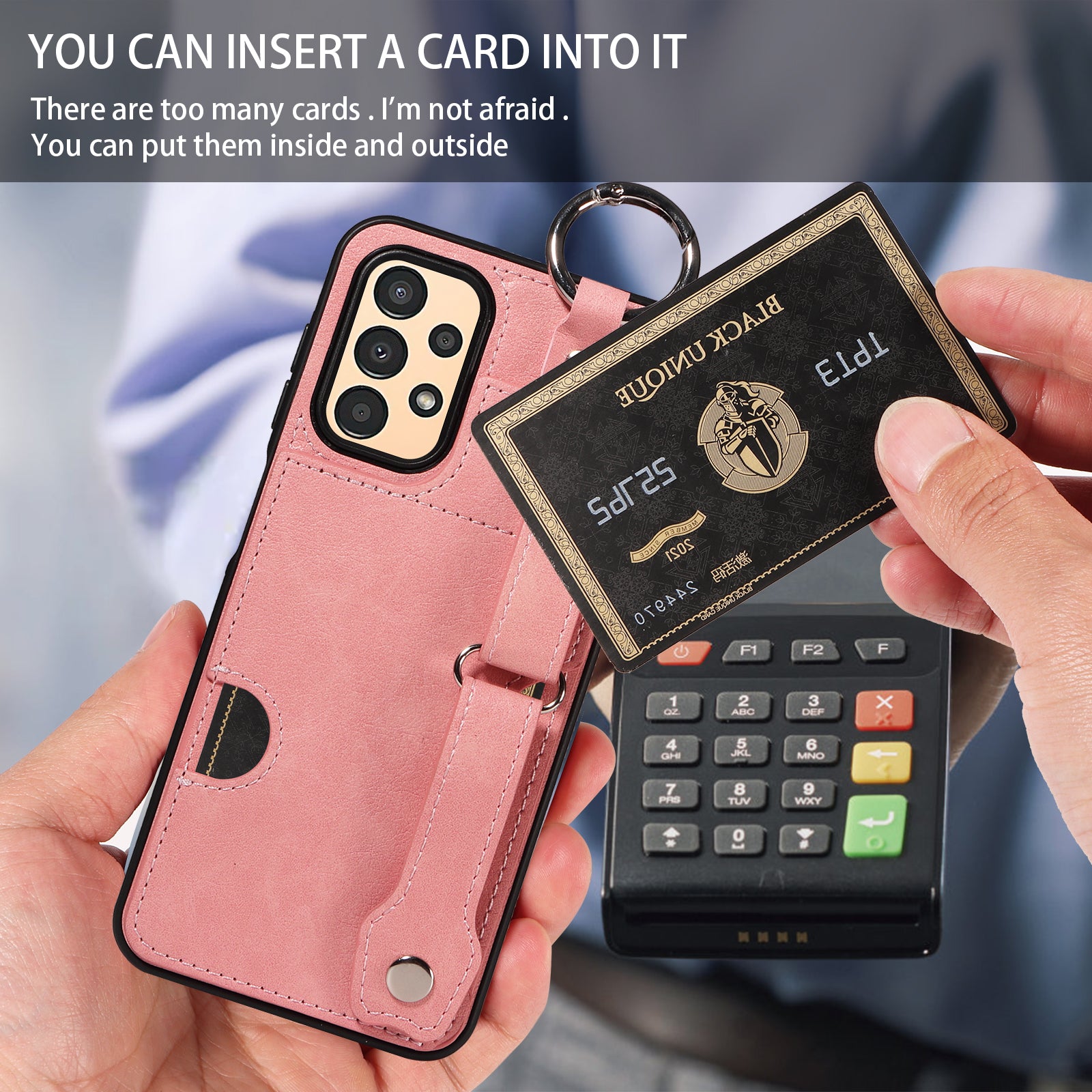 008 For Samsung Galaxy A13 5G / A13 4G /  A04s 4G (164.7 x 76.7 x 9.1 mm) / A04 4G (164.4 x 76) Case Bump Proof Leather+TPU Cover - Pink