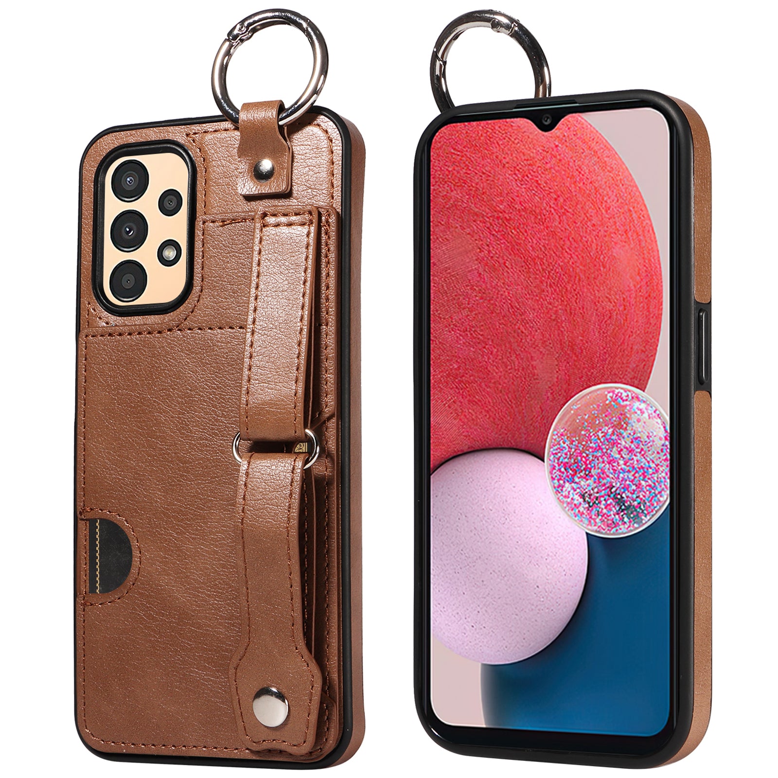 008 For Samsung Galaxy A13 5G / A13 4G /  A04s 4G (164.7 x 76.7 x 9.1 mm) / A04 4G (164.4 x 76) Case Bump Proof Leather+TPU Cover - Brown
