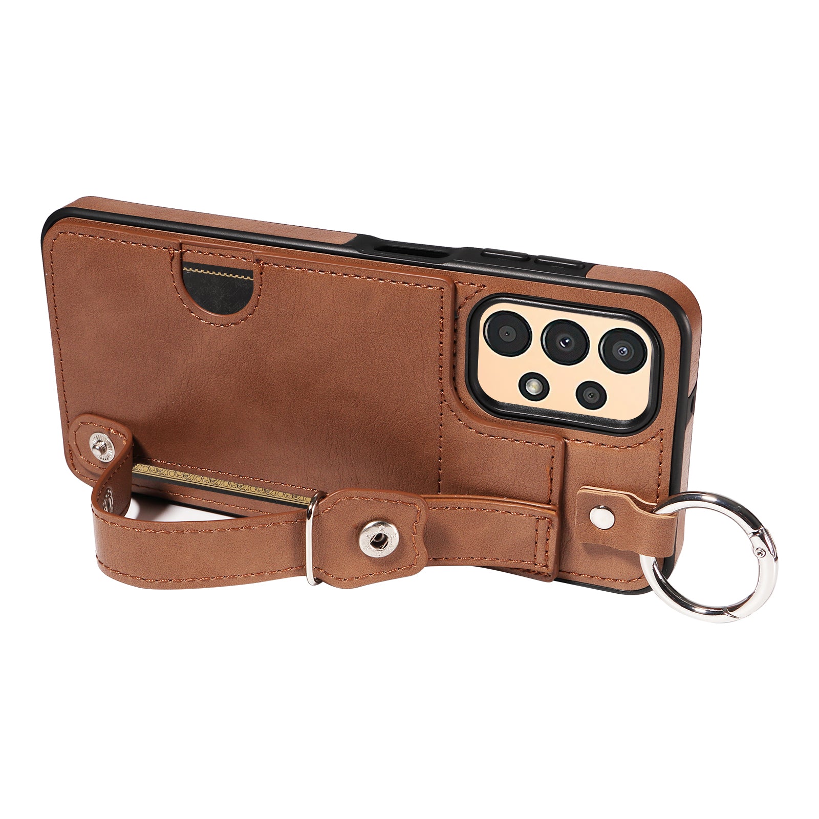 008 For Samsung Galaxy A13 5G / A13 4G /  A04s 4G (164.7 x 76.7 x 9.1 mm) / A04 4G (164.4 x 76) Case Bump Proof Leather+TPU Cover - Brown