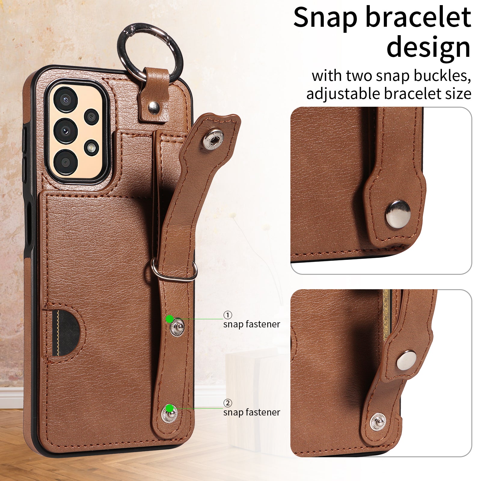 008 For Samsung Galaxy A13 5G / A13 4G /  A04s 4G (164.7 x 76.7 x 9.1 mm) / A04 4G (164.4 x 76) Case Bump Proof Leather+TPU Cover - Brown