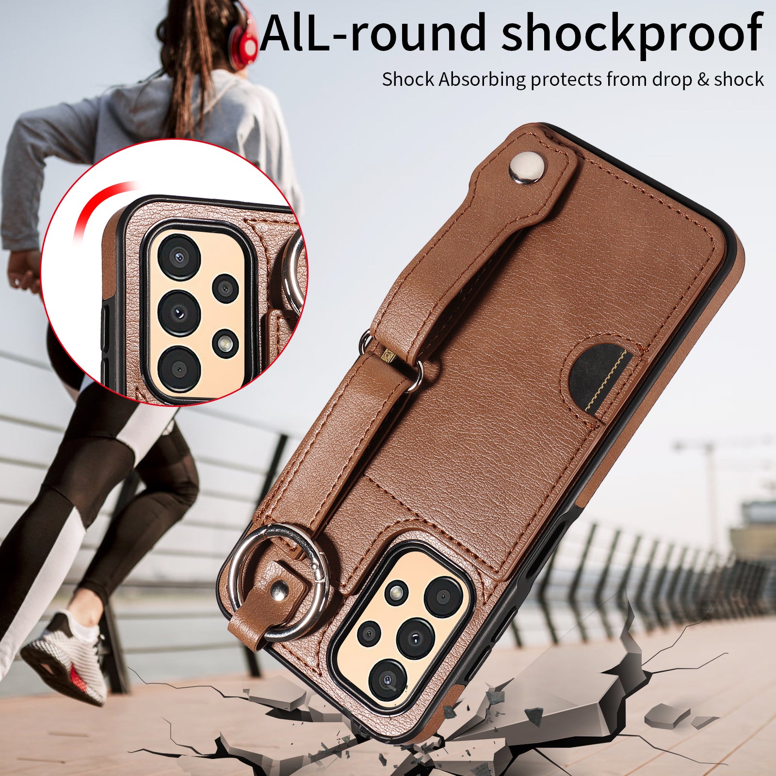 008 For Samsung Galaxy A13 5G / A13 4G /  A04s 4G (164.7 x 76.7 x 9.1 mm) / A04 4G (164.4 x 76) Case Bump Proof Leather+TPU Cover - Brown