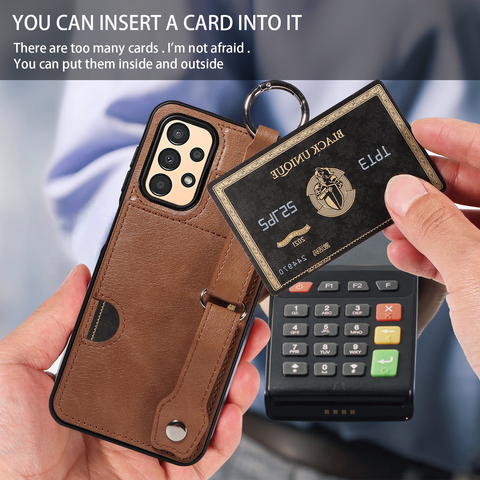 008 For Samsung Galaxy A13 5G / A13 4G /  A04s 4G (164.7 x 76.7 x 9.1 mm) / A04 4G (164.4 x 76) Case Bump Proof Leather+TPU Cover - Brown