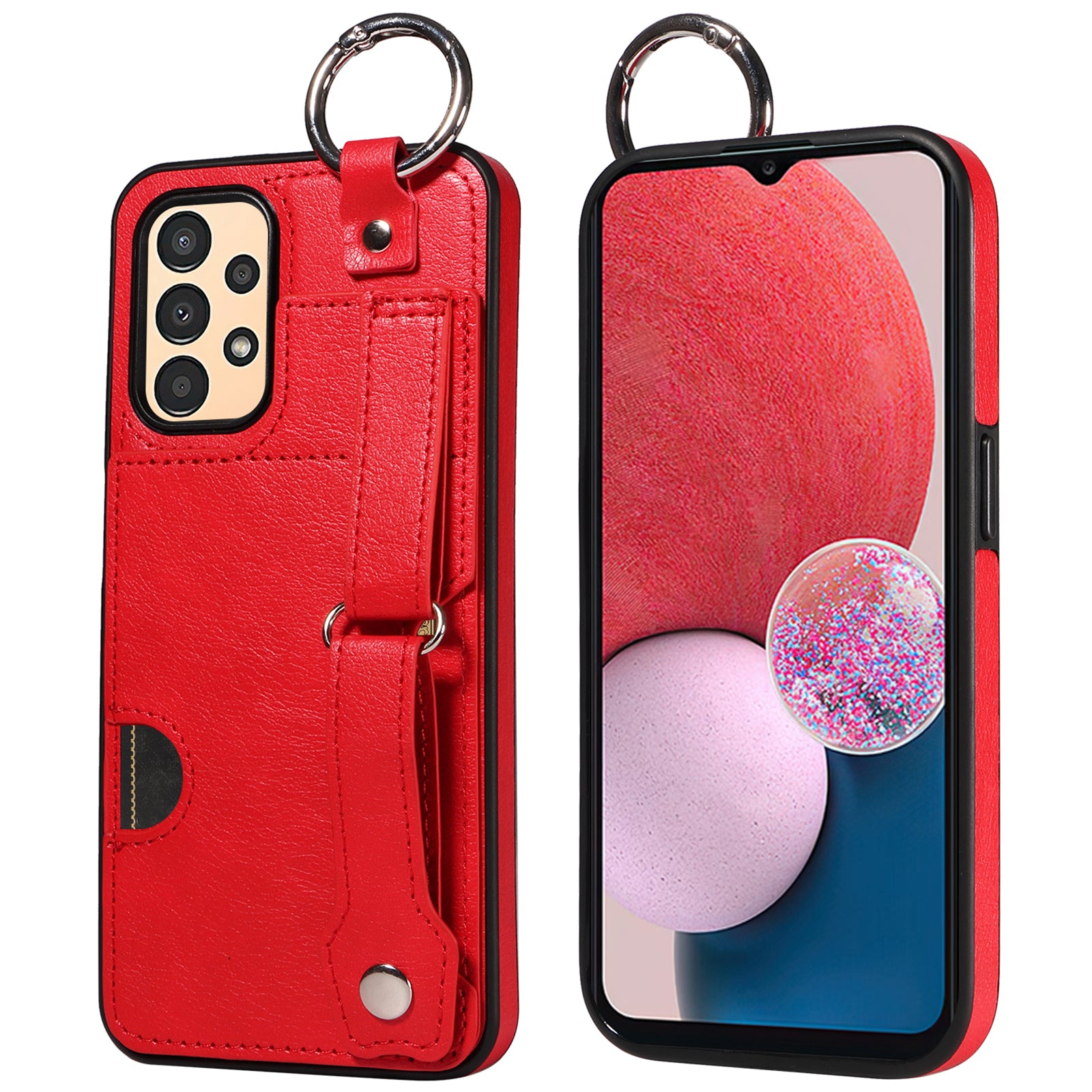 008 For Samsung Galaxy A13 5G / A13 4G /  A04s 4G (164.7 x 76.7 x 9.1 mm) / A04 4G (164.4 x 76) Case Bump Proof Leather+TPU Cover - Red