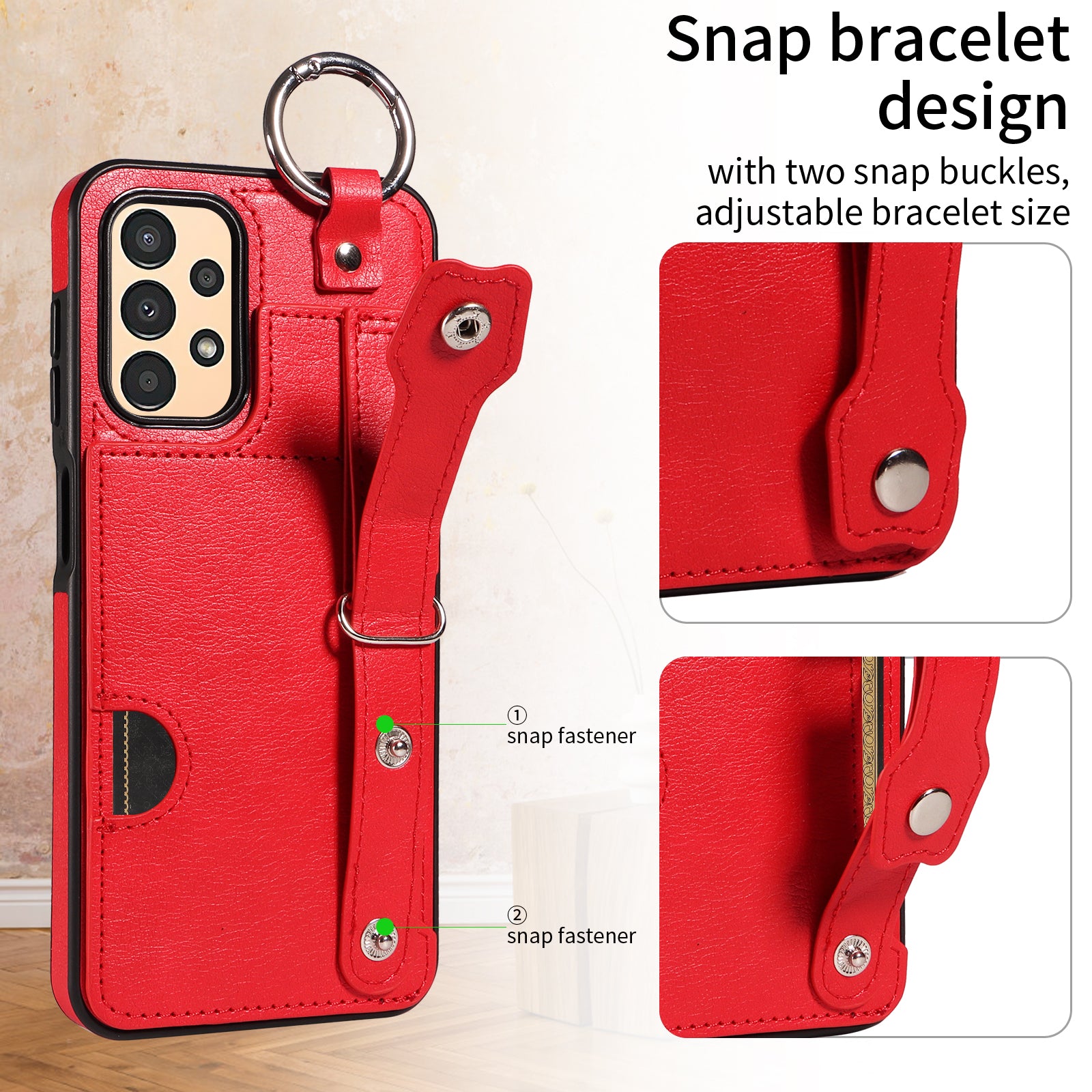 008 For Samsung Galaxy A13 5G / A13 4G /  A04s 4G (164.7 x 76.7 x 9.1 mm) / A04 4G (164.4 x 76) Case Bump Proof Leather+TPU Cover - Red
