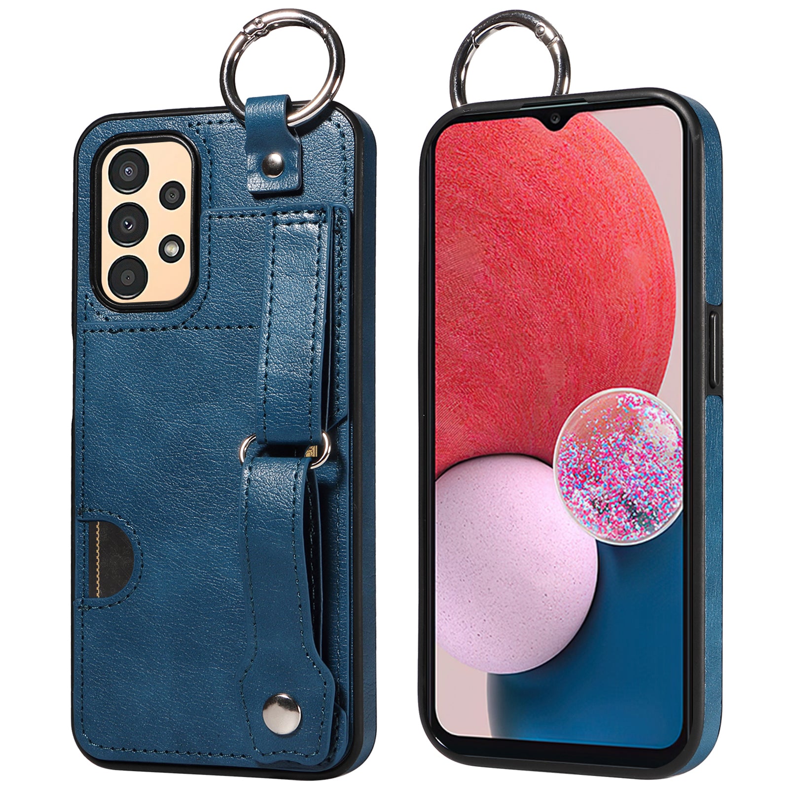 008 For Samsung Galaxy A13 5G / A13 4G /  A04s 4G (164.7 x 76.7 x 9.1 mm) / A04 4G (164.4 x 76) Case Bump Proof Leather+TPU Cover - Blue