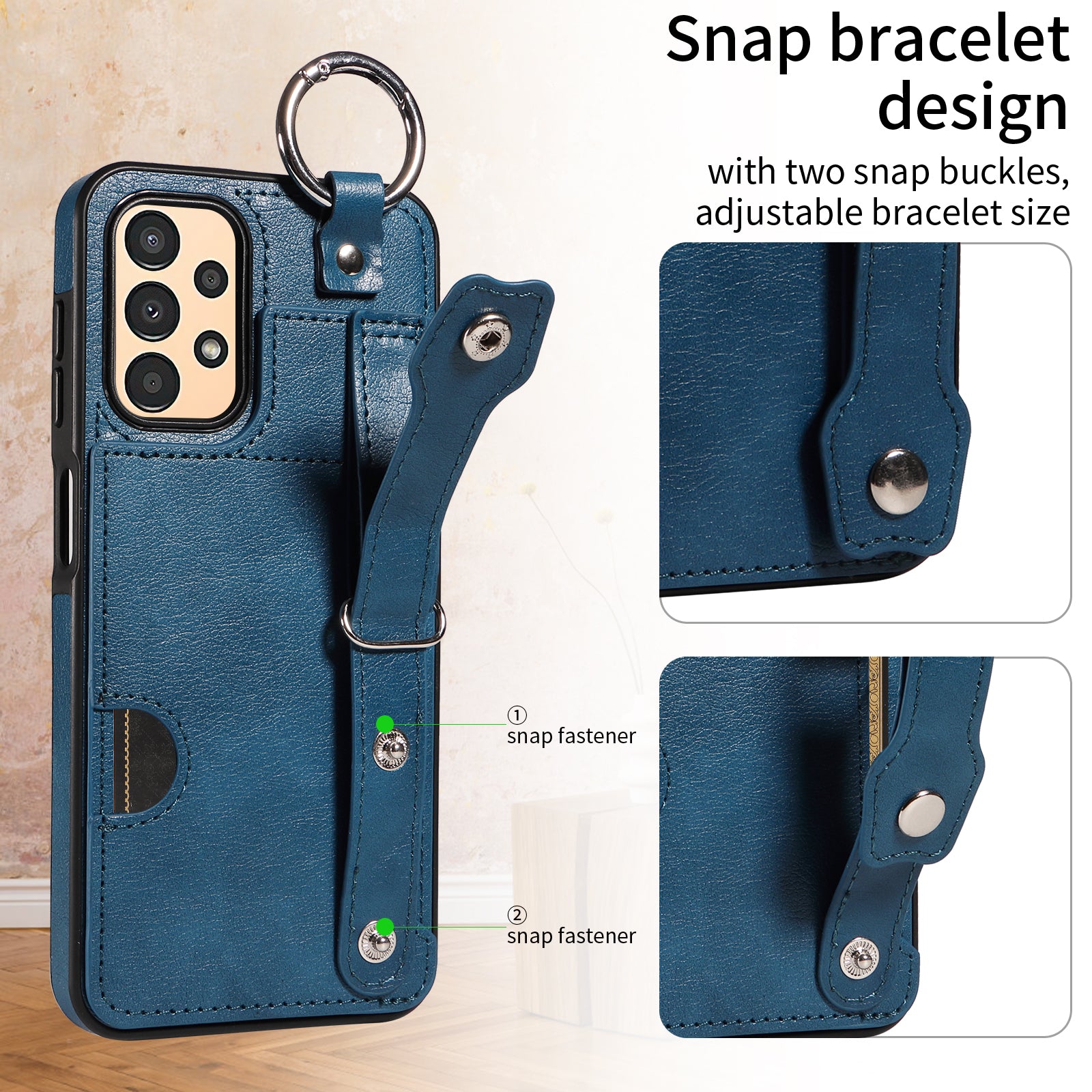008 For Samsung Galaxy A13 5G / A13 4G /  A04s 4G (164.7 x 76.7 x 9.1 mm) / A04 4G (164.4 x 76) Case Bump Proof Leather+TPU Cover - Blue