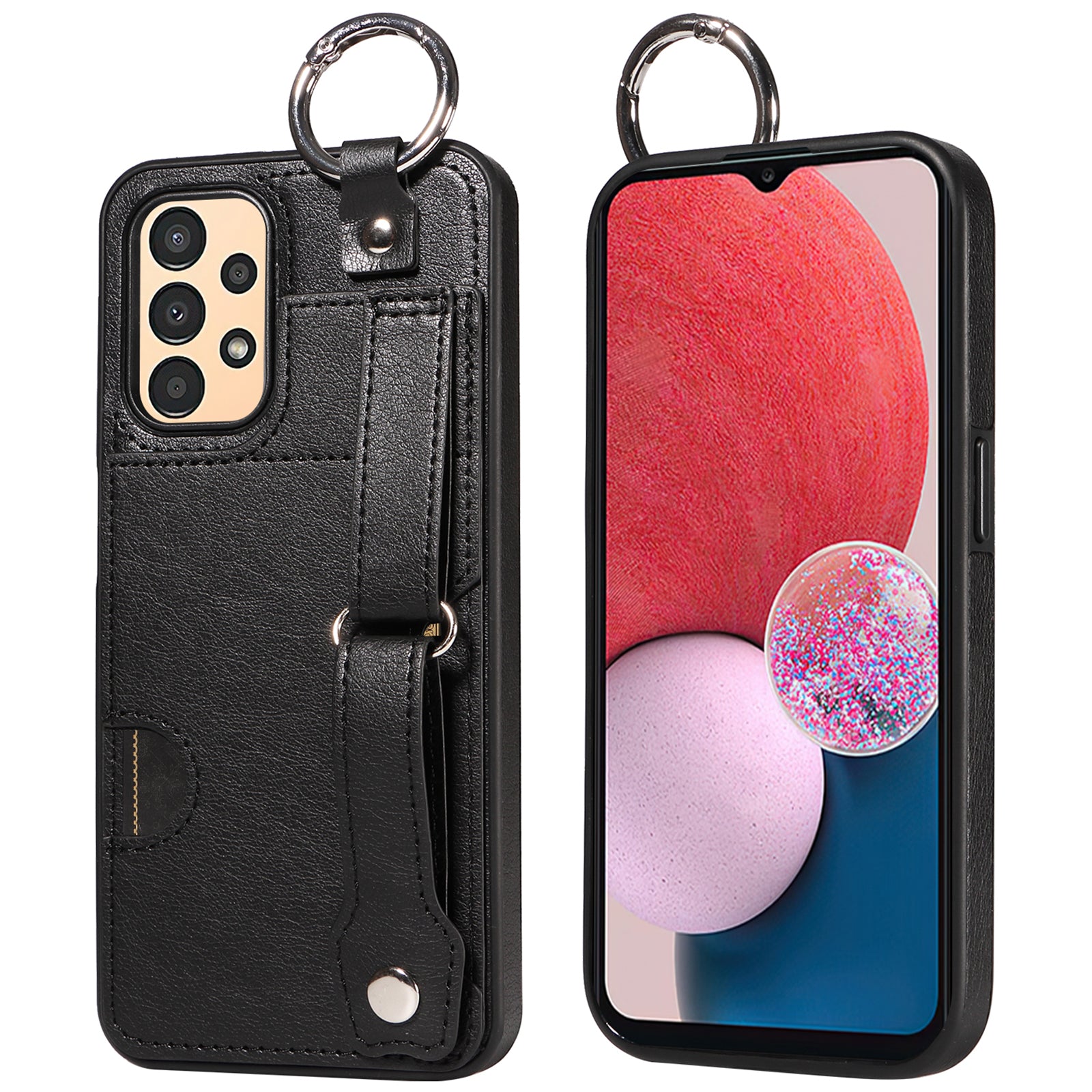 008 For Samsung Galaxy A13 5G / A13 4G /  A04s 4G (164.7 x 76.7 x 9.1 mm) / A04 4G (164.4 x 76) Case Bump Proof Leather+TPU Cover - Black