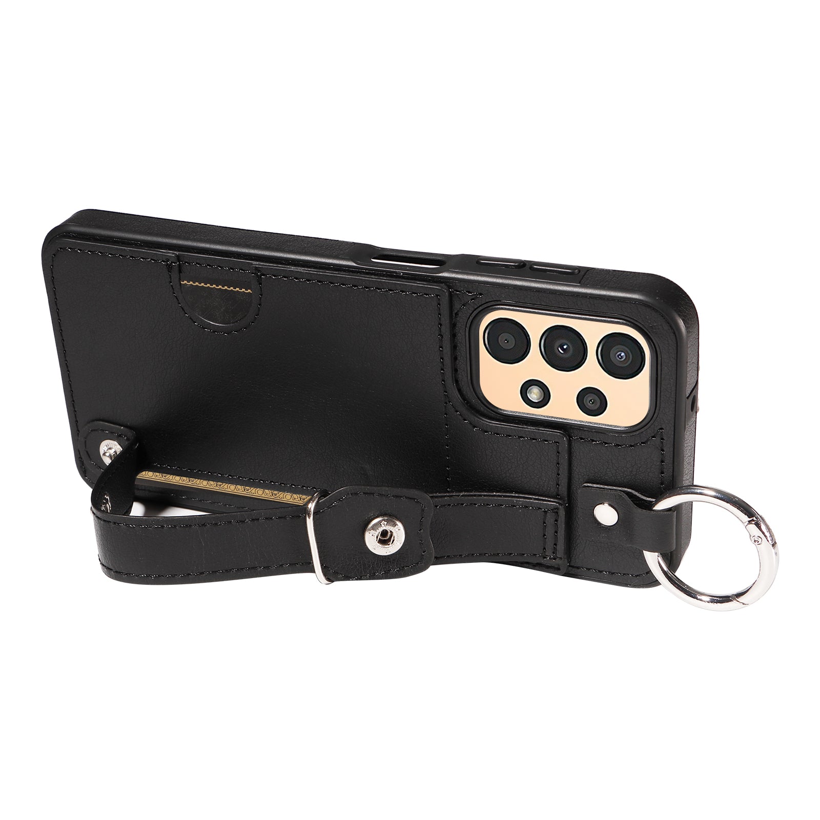 008 For Samsung Galaxy A13 5G / A13 4G /  A04s 4G (164.7 x 76.7 x 9.1 mm) / A04 4G (164.4 x 76) Case Bump Proof Leather+TPU Cover - Black