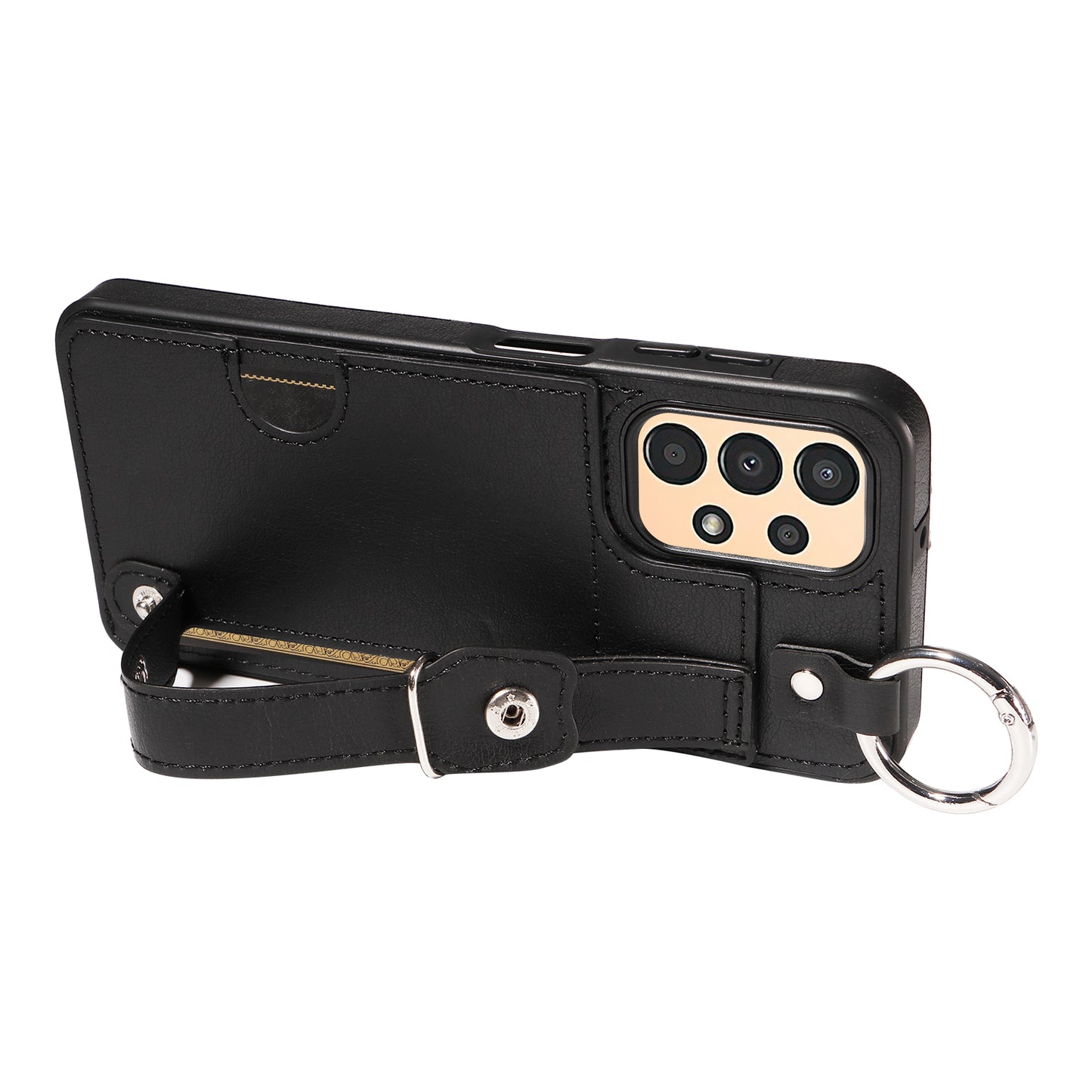 008 For Samsung Galaxy A13 5G / A13 4G /  A04s 4G (164.7 x 76.7 x 9.1 mm) / A04 4G (164.4 x 76) Case Bump Proof Leather+TPU Cover - Black