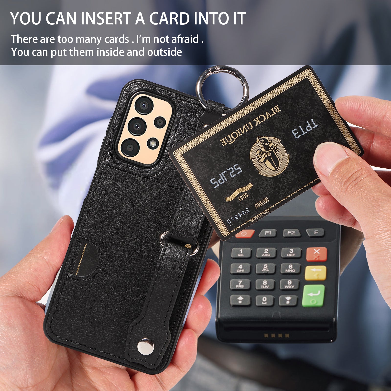 008 For Samsung Galaxy A13 5G / A13 4G /  A04s 4G (164.7 x 76.7 x 9.1 mm) / A04 4G (164.4 x 76) Case Bump Proof Leather+TPU Cover - Black