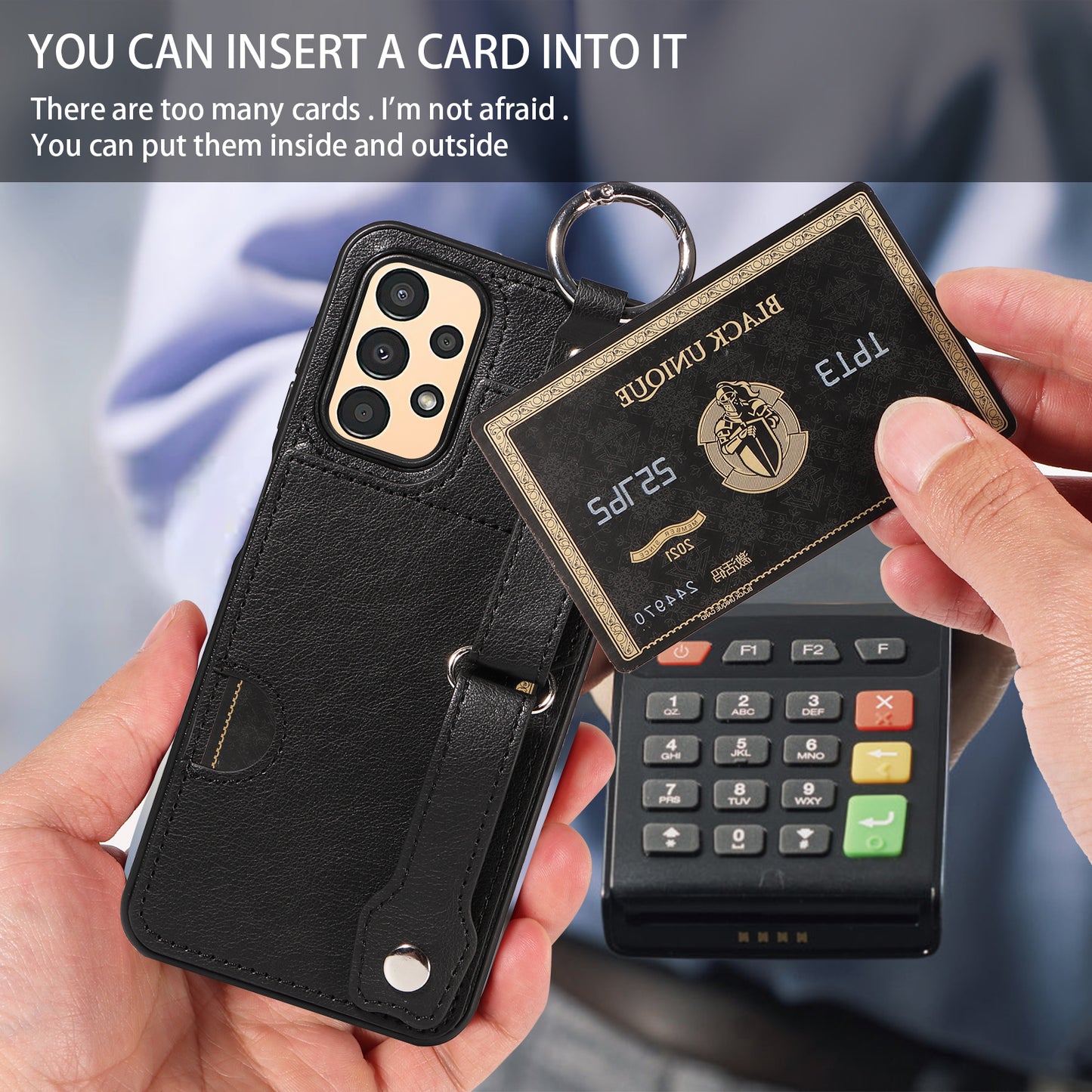 008 For Samsung Galaxy A13 5G / A13 4G /  A04s 4G (164.7 x 76.7 x 9.1 mm) / A04 4G (164.4 x 76) Case Bump Proof Leather+TPU Cover - Black