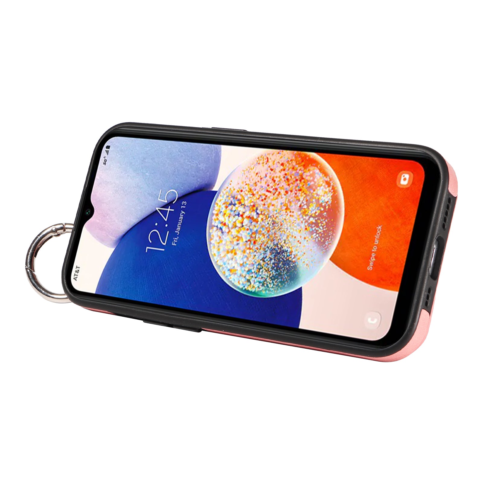 008 For Samsung Galaxy A14 5G / 4G Case Kickstand Leather TPU Phone Cover with Wrist Strap - Pink