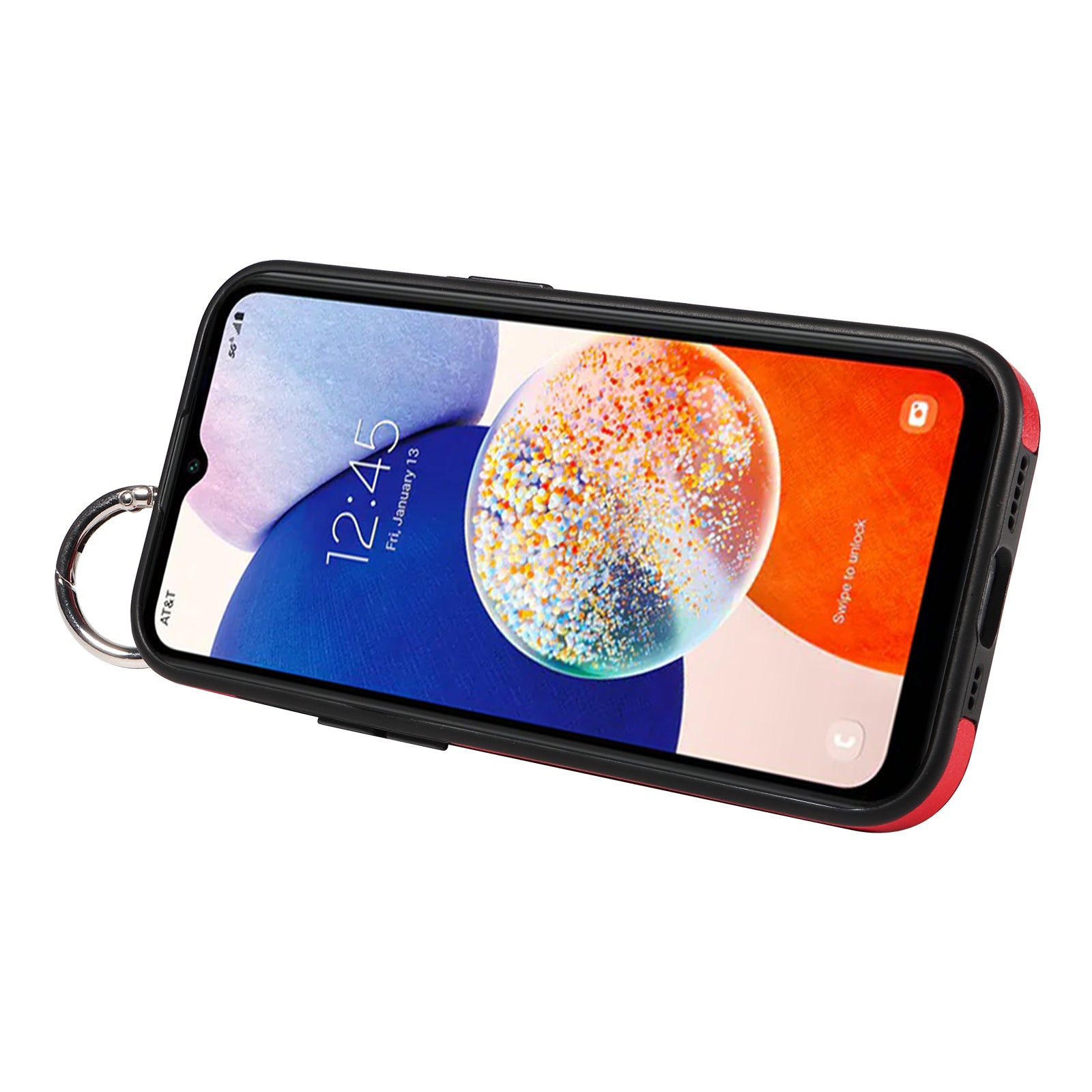 008 For Samsung Galaxy A14 5G / 4G Case Kickstand Leather TPU Phone Cover with Wrist Strap - Red
