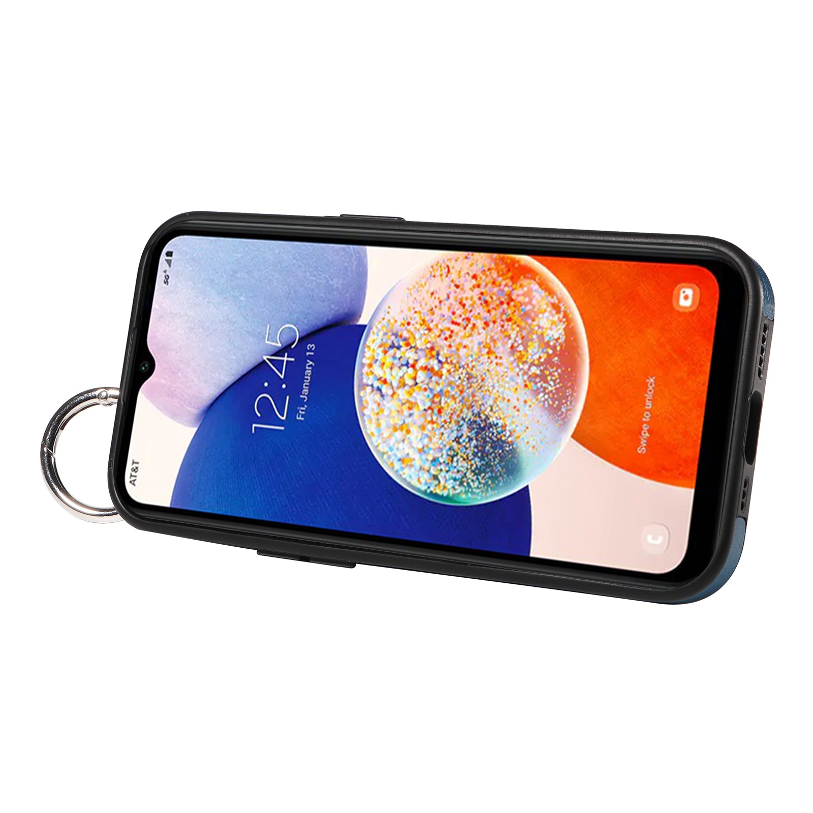 008 For Samsung Galaxy A14 5G / 4G Case Kickstand Leather TPU Phone Cover with Wrist Strap - Blue