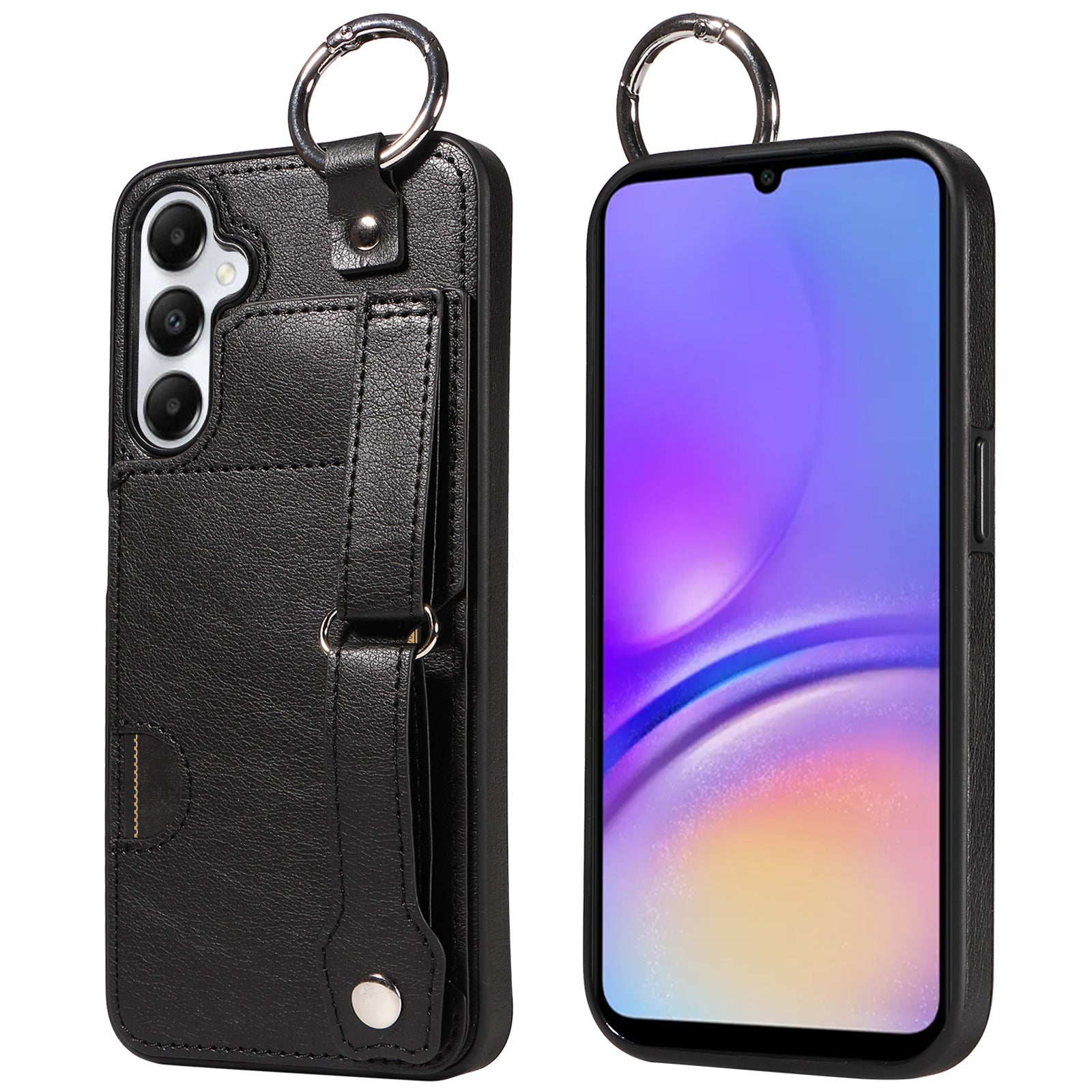 008 For Samsung Galaxy A05s 4G Case Calf Texture Leather+TPU Mobile Phone Cover - Black