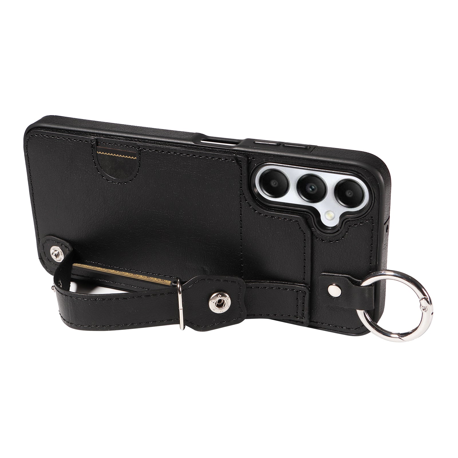 008 For Samsung Galaxy A05s 4G Case Calf Texture Leather+TPU Mobile Phone Cover - Black