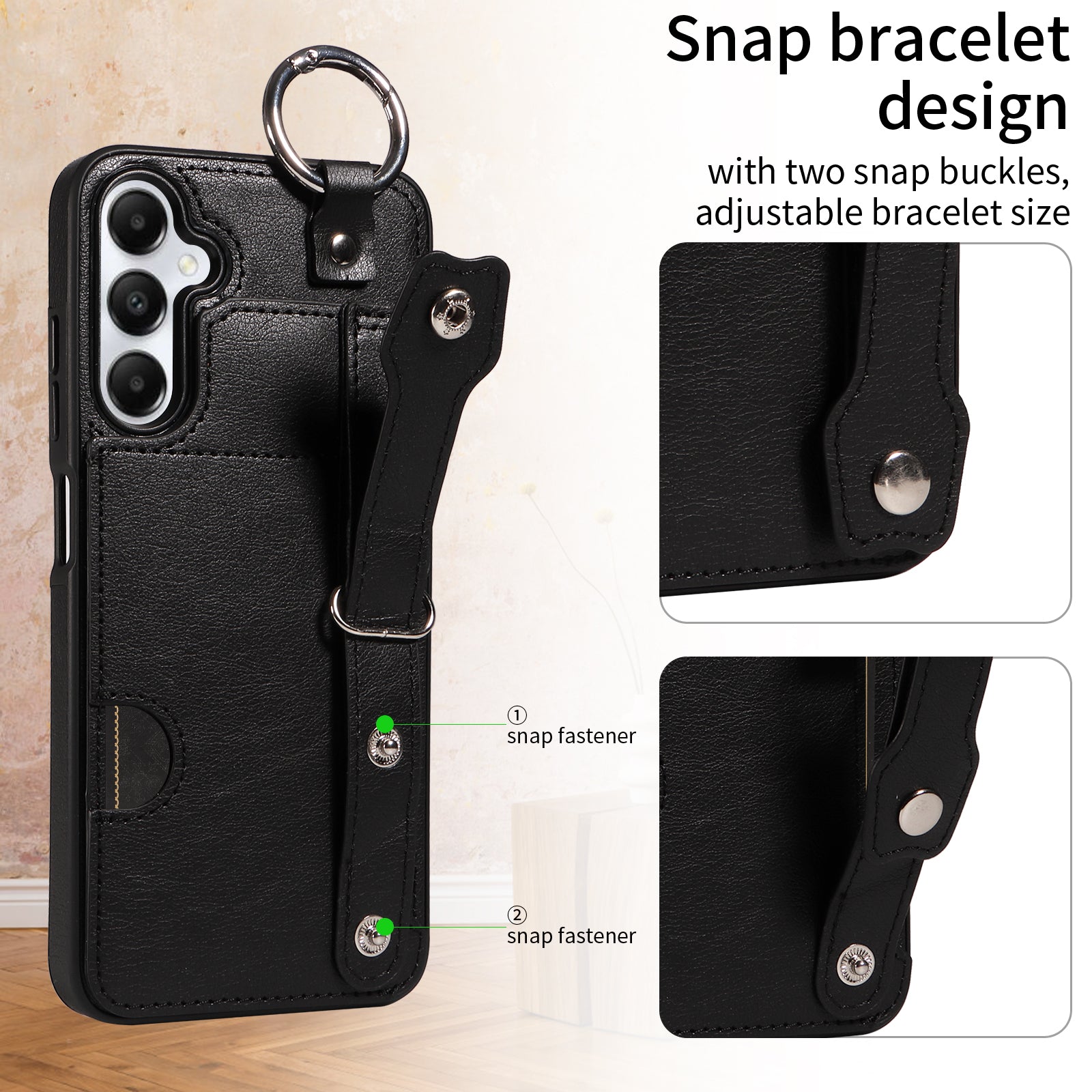 008 For Samsung Galaxy A05s 4G Case Calf Texture Leather+TPU Mobile Phone Cover - Black