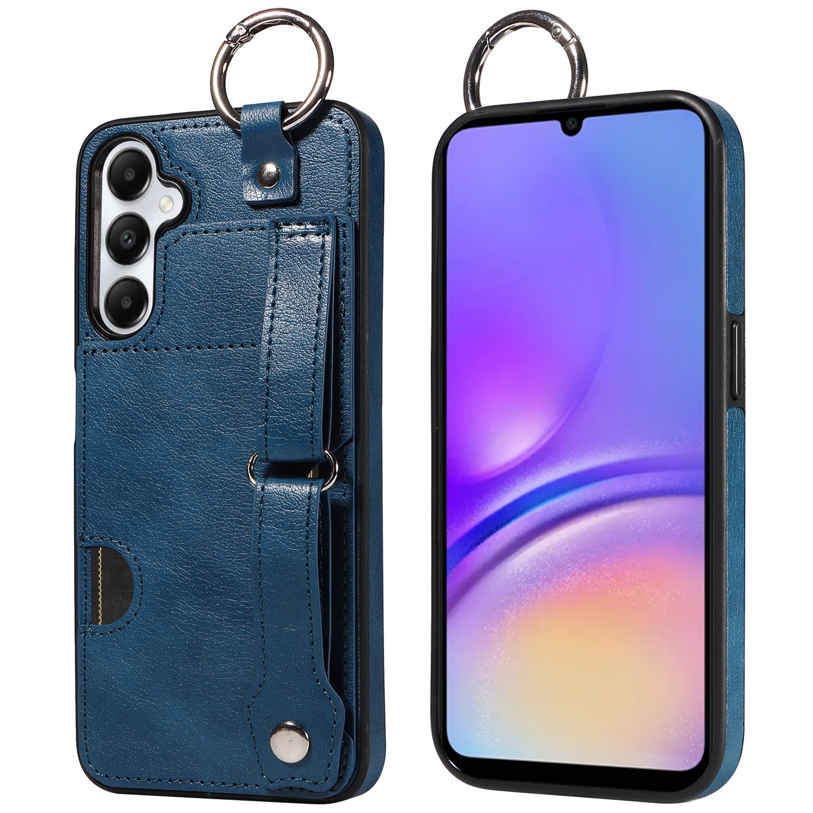008 For Samsung Galaxy A05s 4G Case Calf Texture Leather+TPU Mobile Phone Cover - Blue