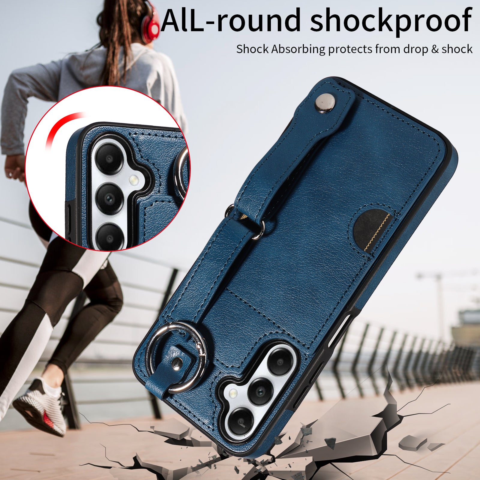 008 For Samsung Galaxy A05s 4G Case Calf Texture Leather+TPU Mobile Phone Cover - Blue