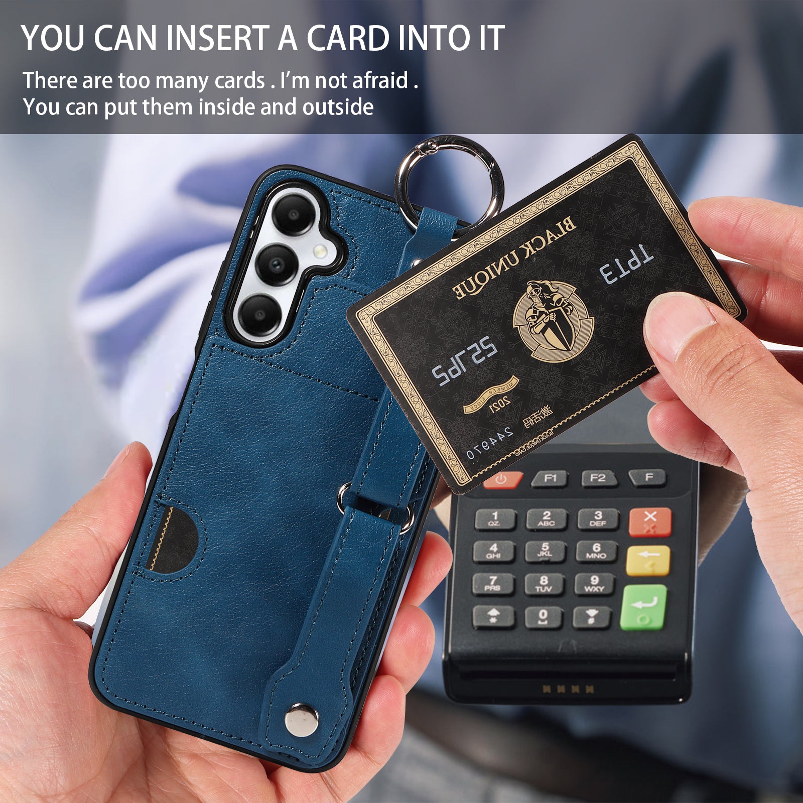 008 For Samsung Galaxy A05s 4G Case Calf Texture Leather+TPU Mobile Phone Cover - Blue