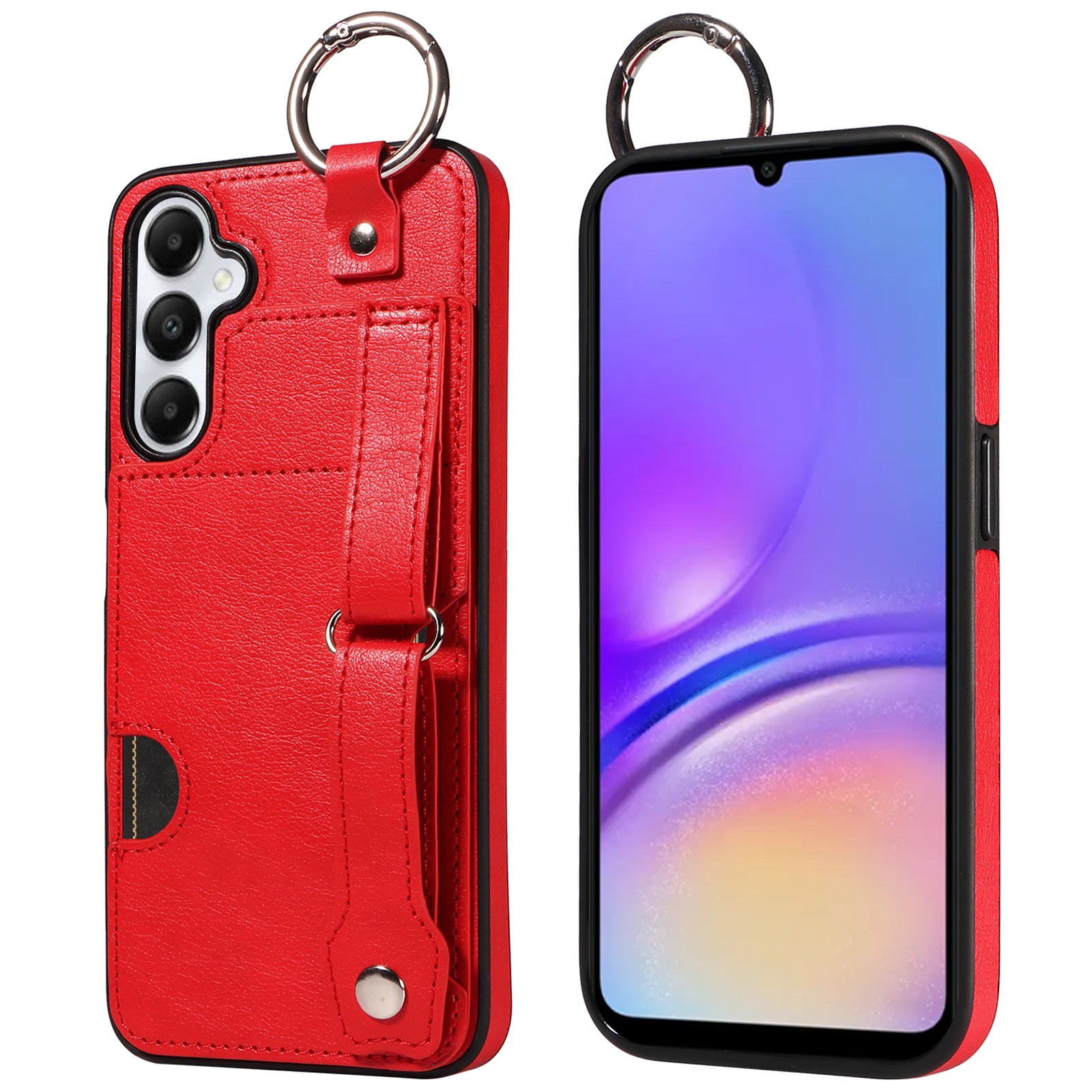 008 For Samsung Galaxy A05s 4G Case Calf Texture Leather+TPU Mobile Phone Cover - Red