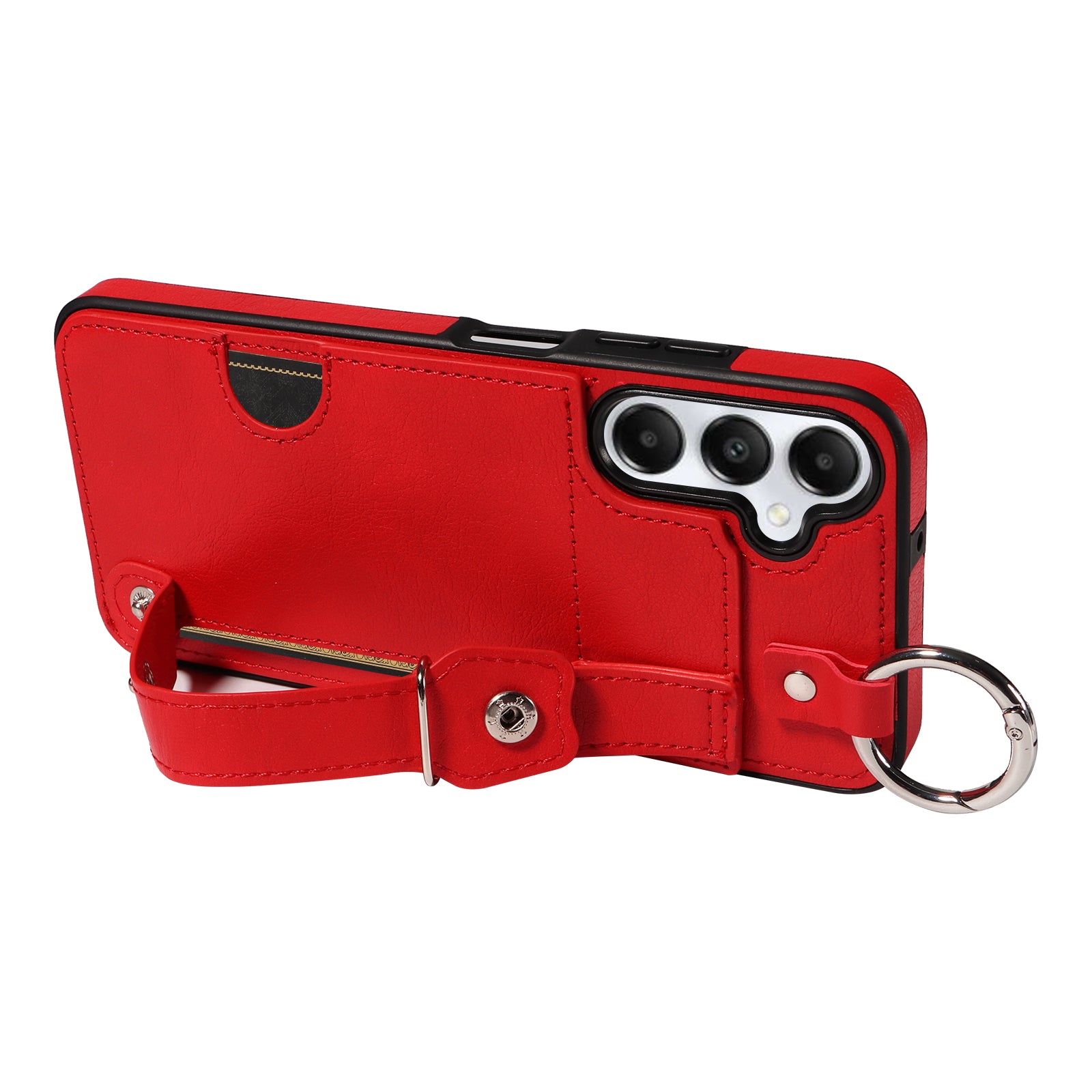 008 For Samsung Galaxy A05s 4G Case Calf Texture Leather+TPU Mobile Phone Cover - Red