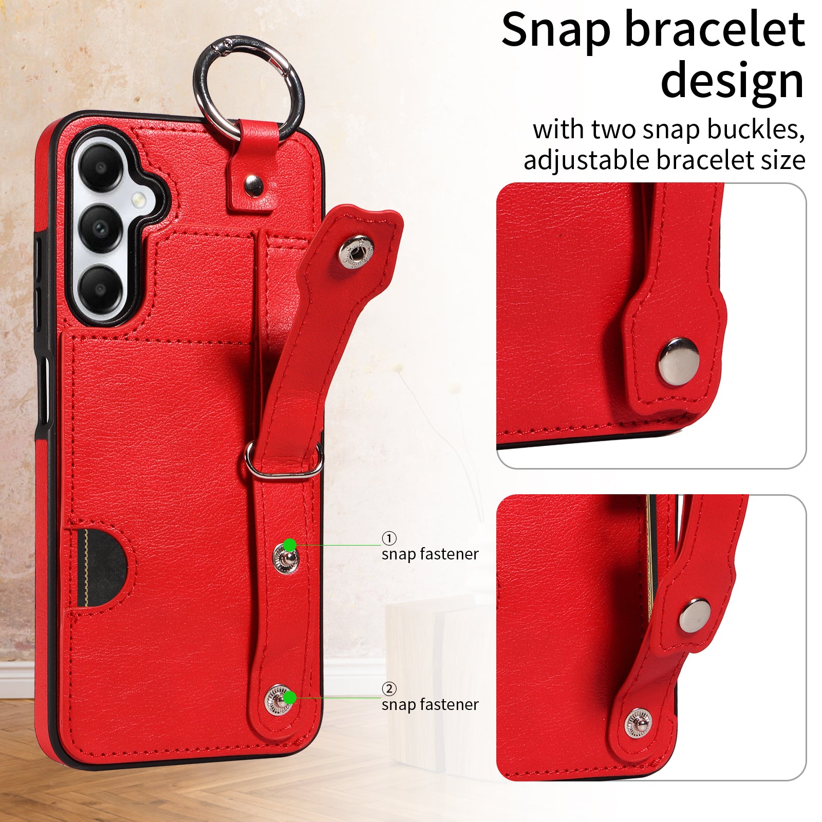 008 For Samsung Galaxy A05s 4G Case Calf Texture Leather+TPU Mobile Phone Cover - Red
