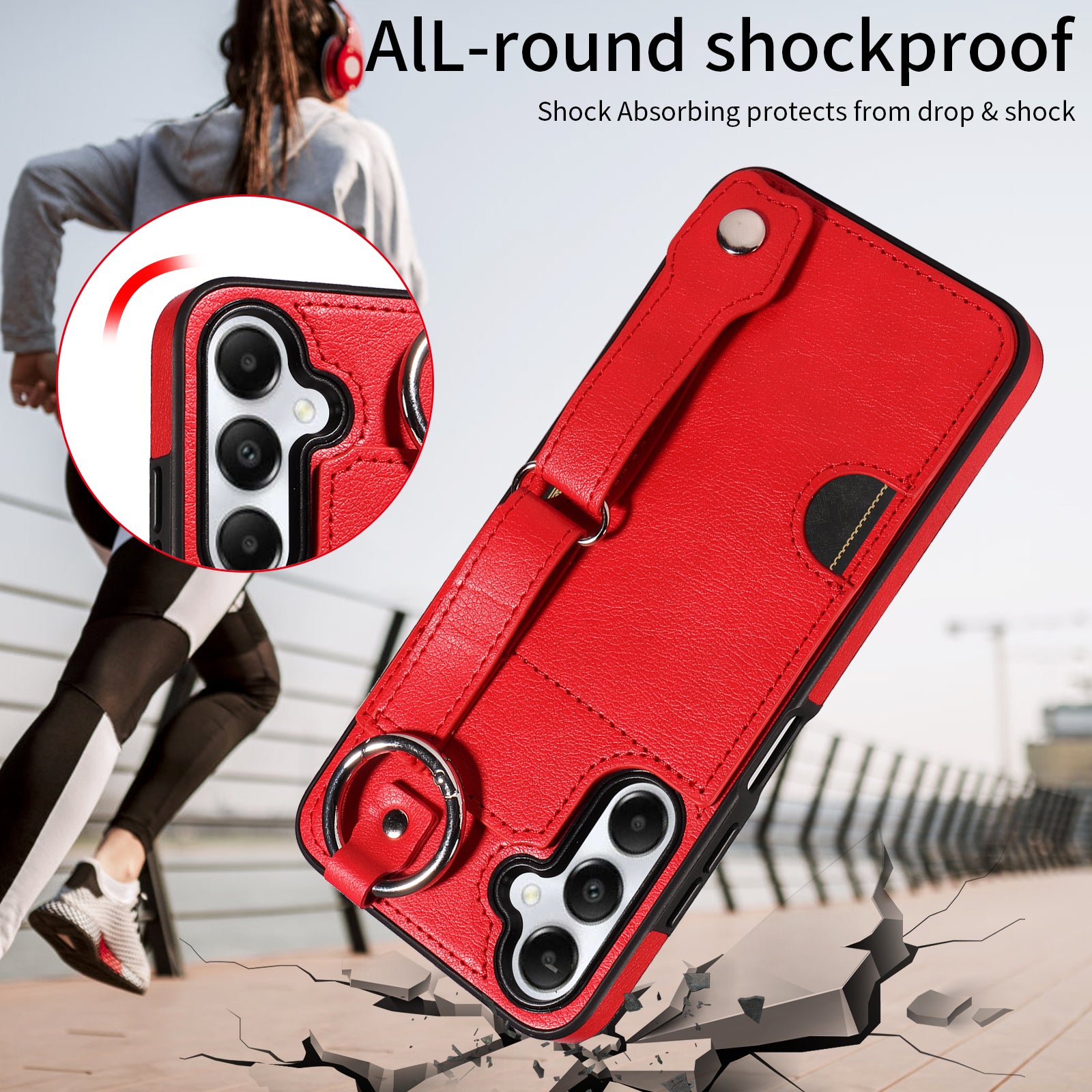 008 For Samsung Galaxy A05s 4G Case Calf Texture Leather+TPU Mobile Phone Cover - Red