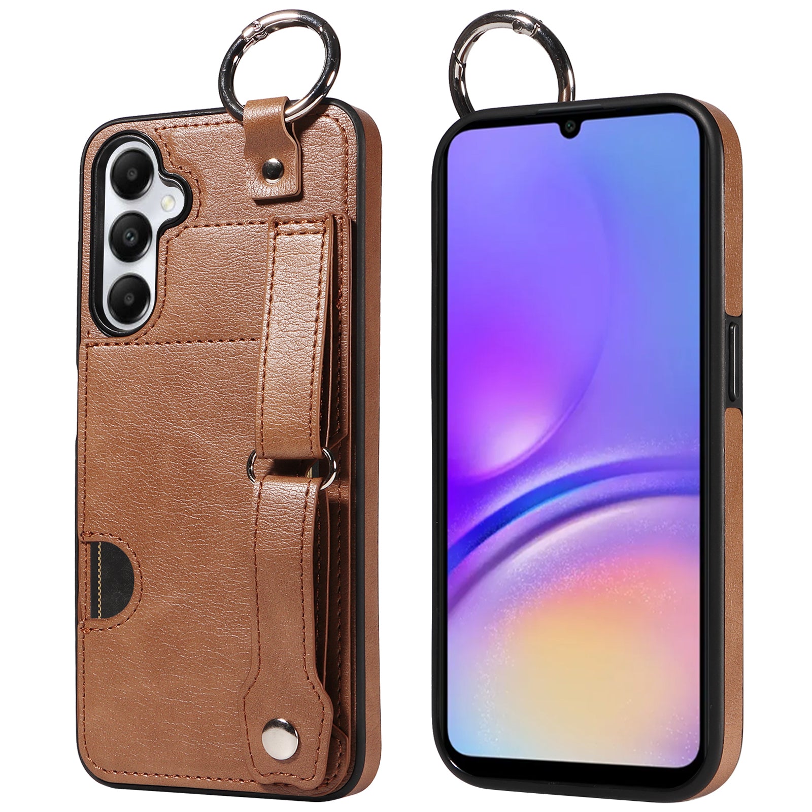 008 For Samsung Galaxy A05s 4G Case Calf Texture Leather+TPU Mobile Phone Cover - Brown