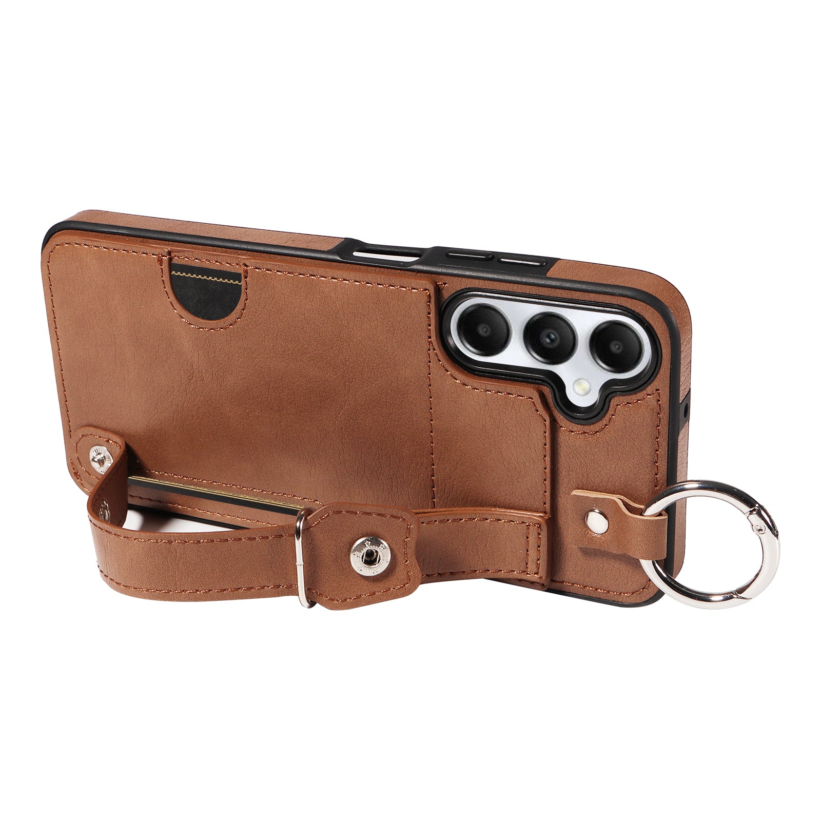 008 For Samsung Galaxy A05s 4G Case Calf Texture Leather+TPU Mobile Phone Cover - Brown