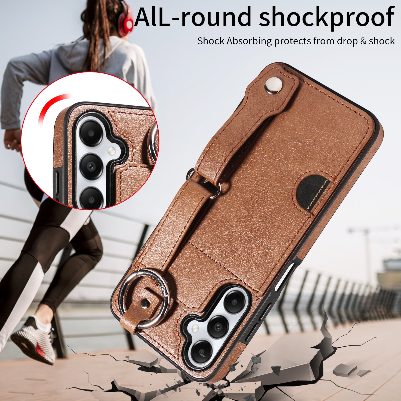 008 For Samsung Galaxy A05s 4G Case Calf Texture Leather+TPU Mobile Phone Cover - Brown