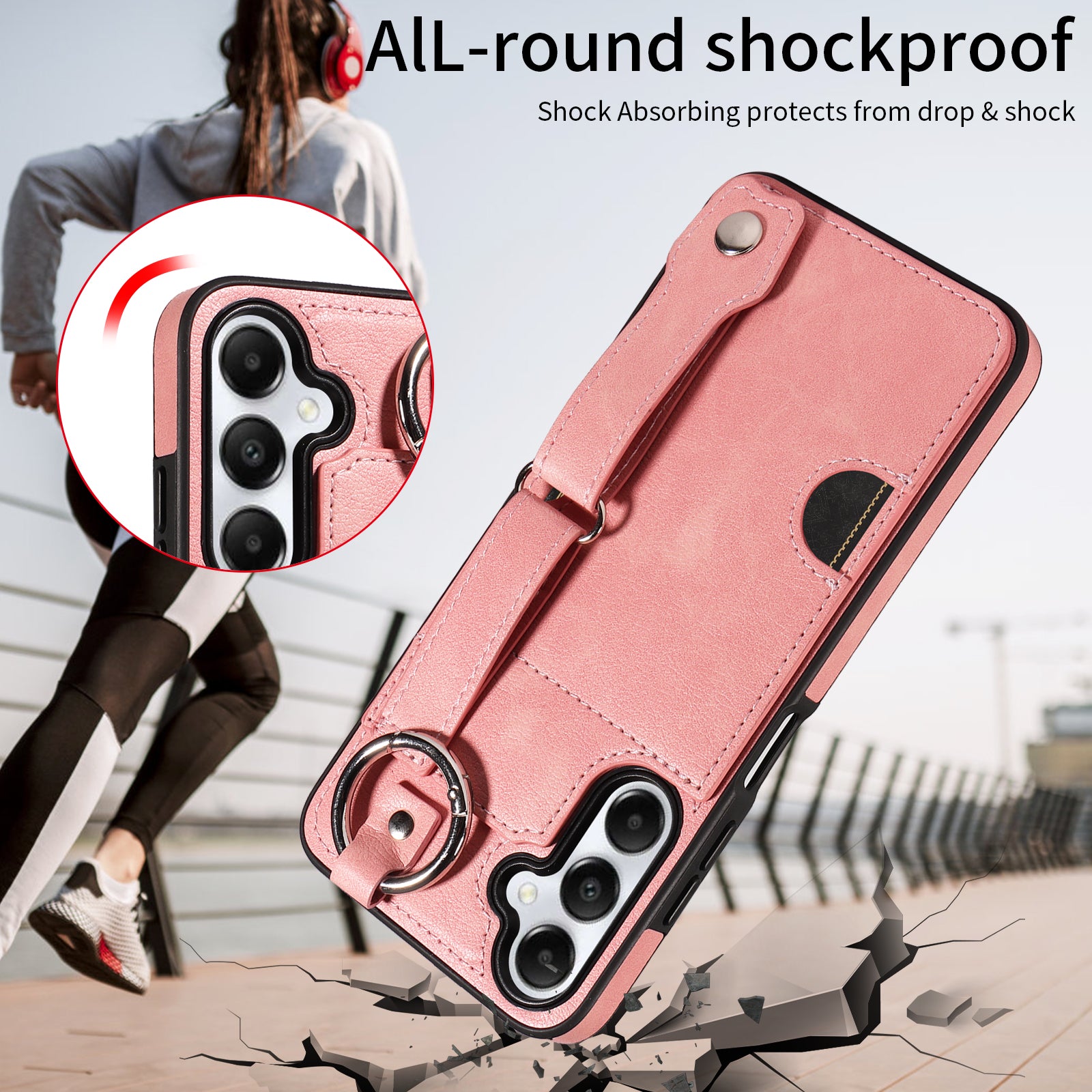 008 For Samsung Galaxy A05s 4G Case Calf Texture Leather+TPU Mobile Phone Cover - Pink